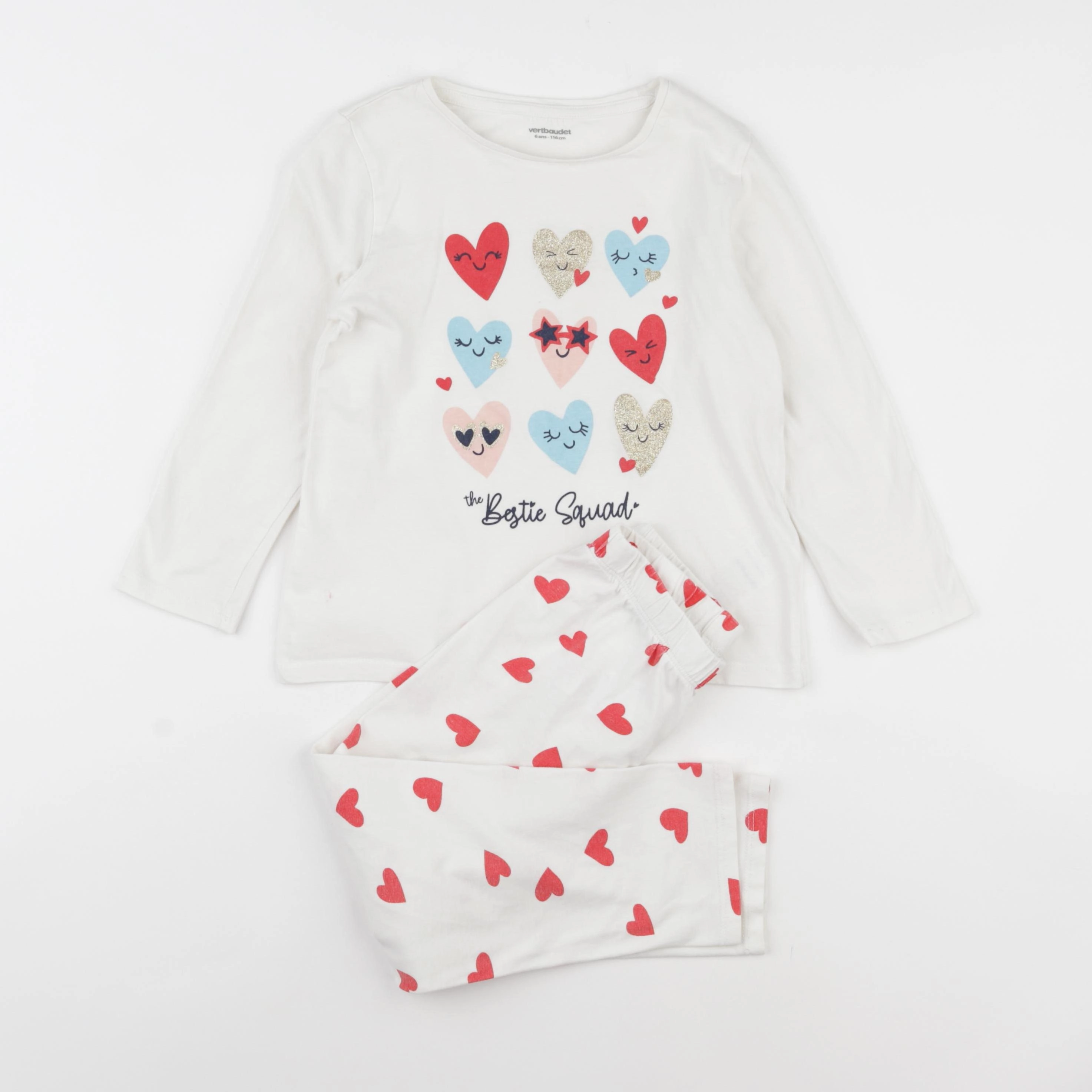 Vertbaudet - pyjama coton blanc, rouge - 6 ans