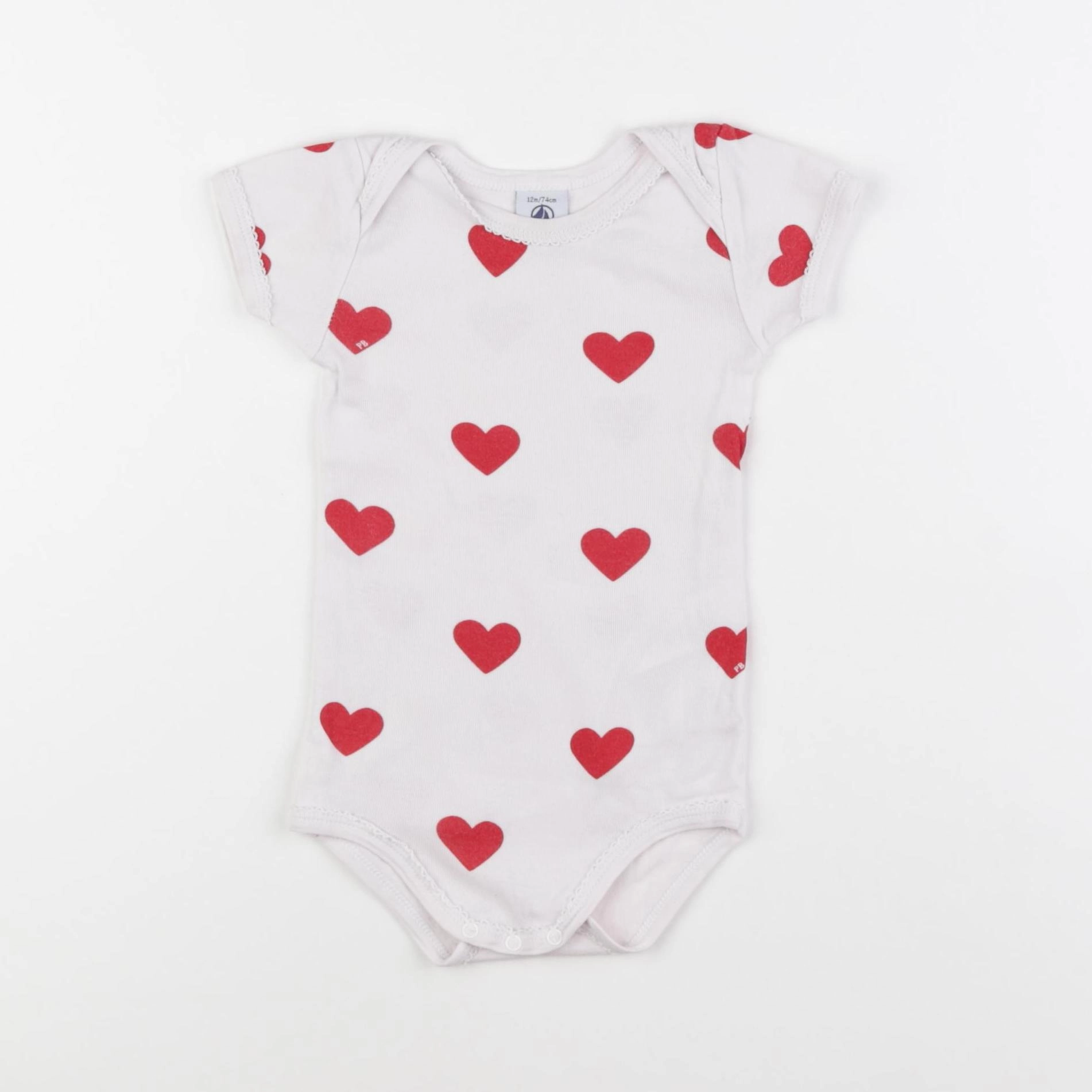 Petit Bateau - body blanc, rouge - 12 mois