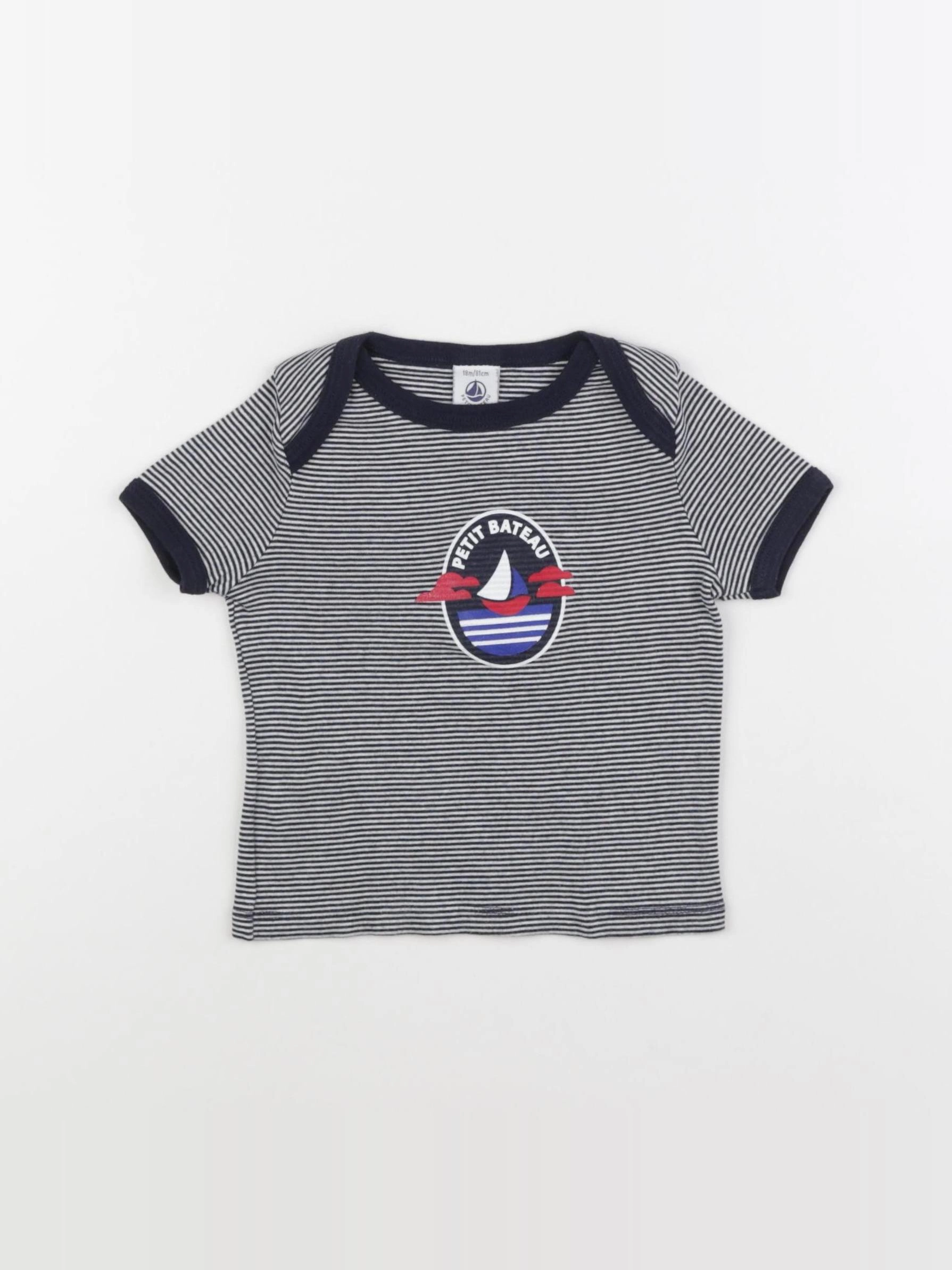 Petit Bateau - tee-shirt blanc, bleu - 18 mois