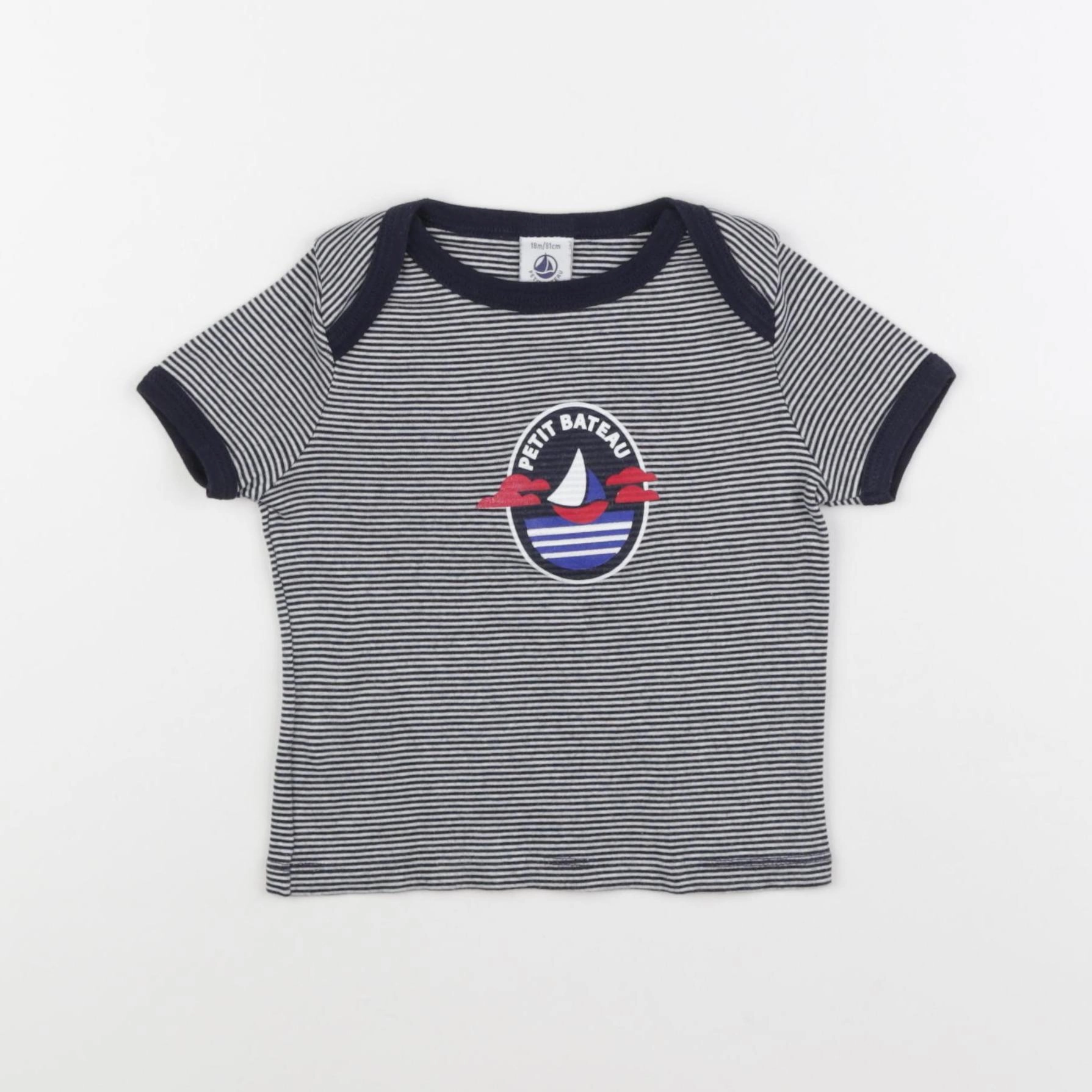Petit Bateau - tee-shirt blanc, bleu - 18 mois