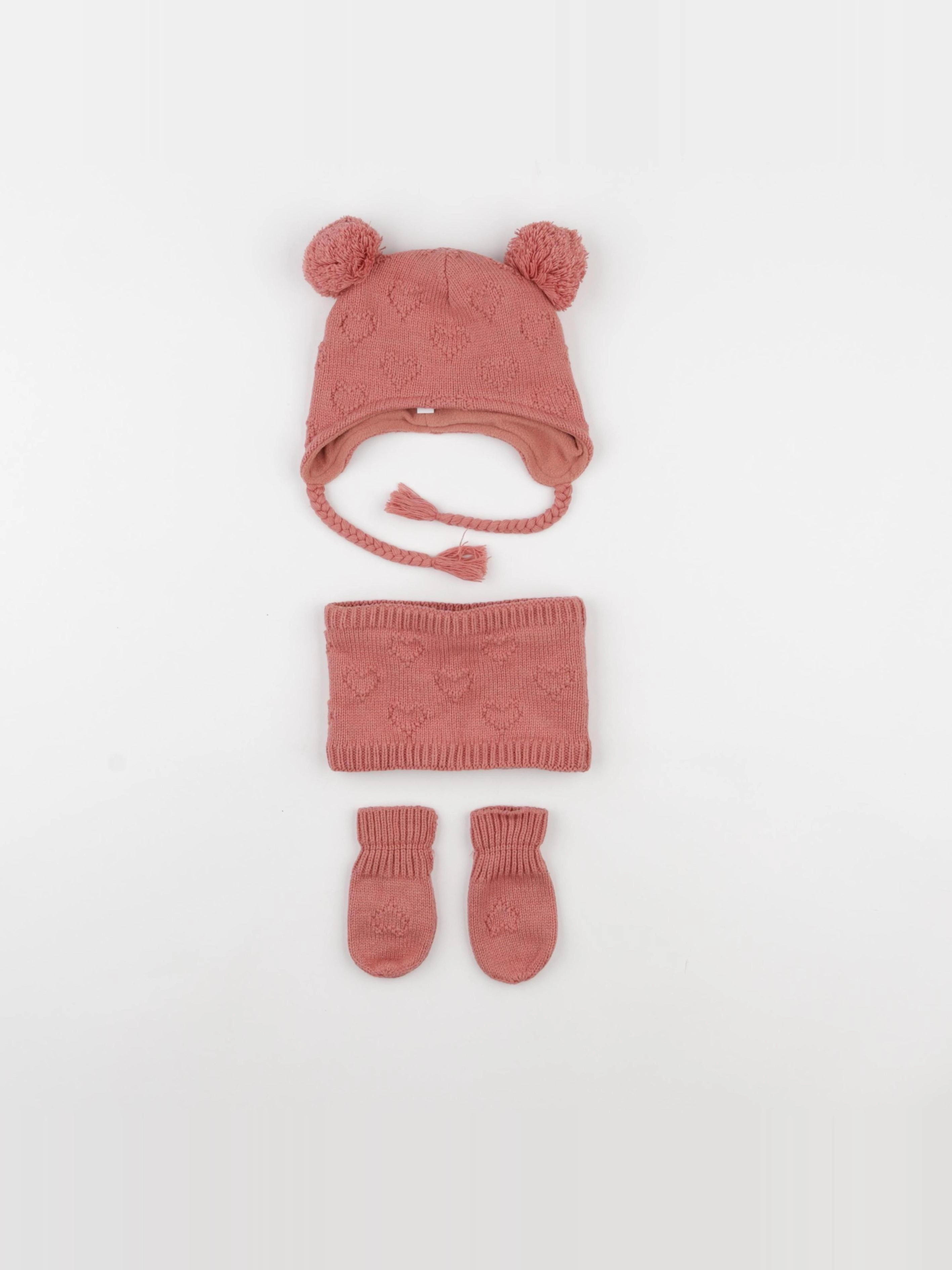 Vertbaudet - ensemble bonnet/moufles/tour de cou rose - 3/6 mois