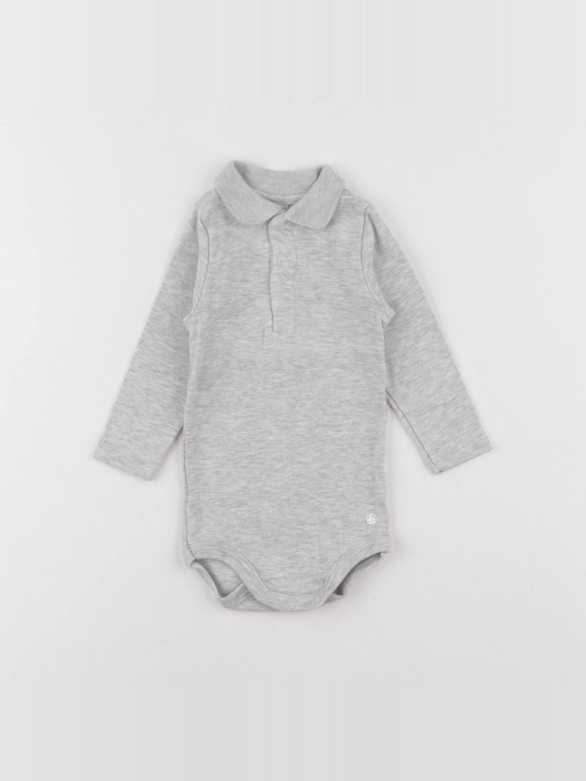 Petit Bateau - body à col gris - 6 mois