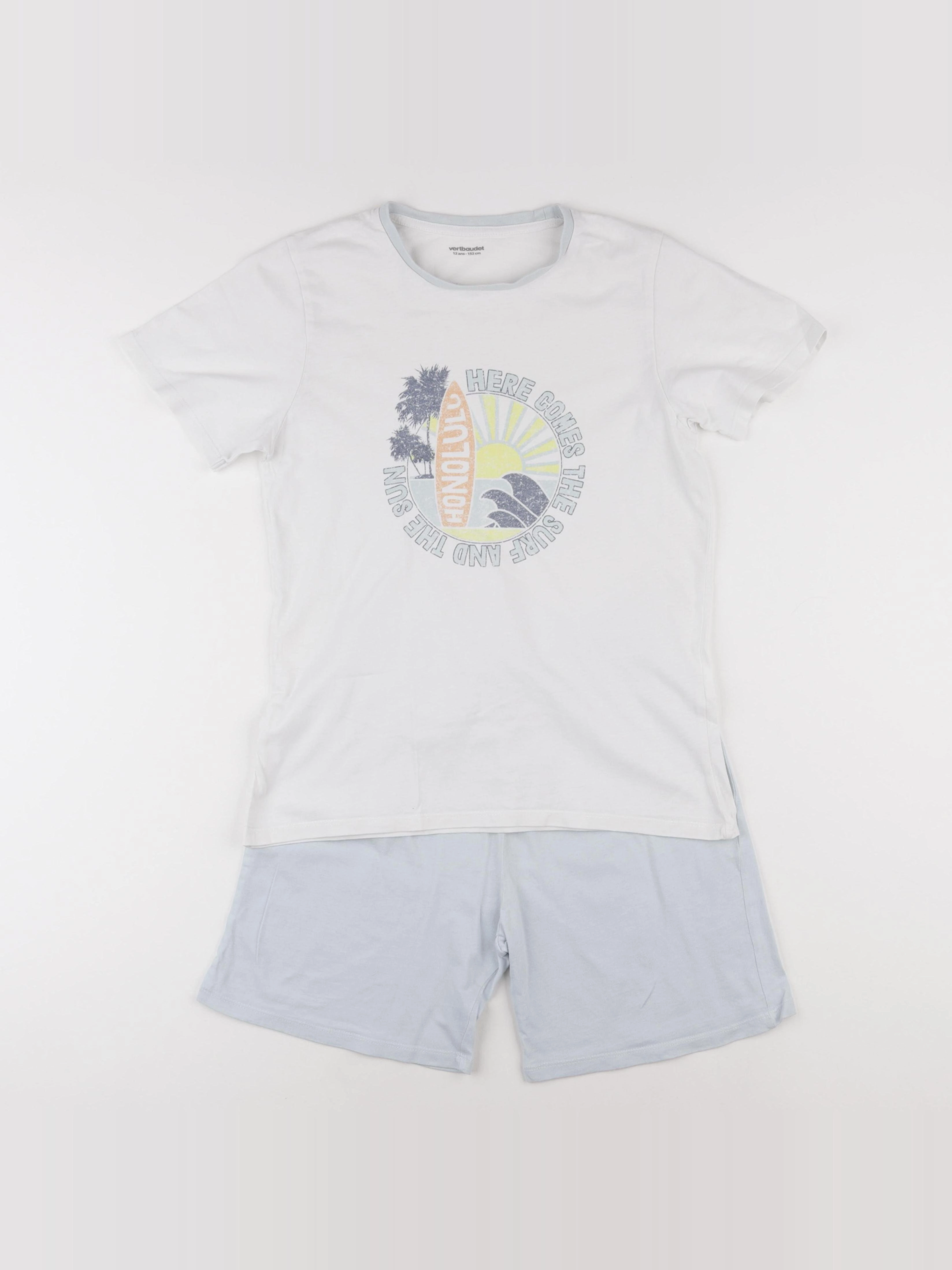 Vertbaudet - pyjama coton blanc, bleu - 12 ans