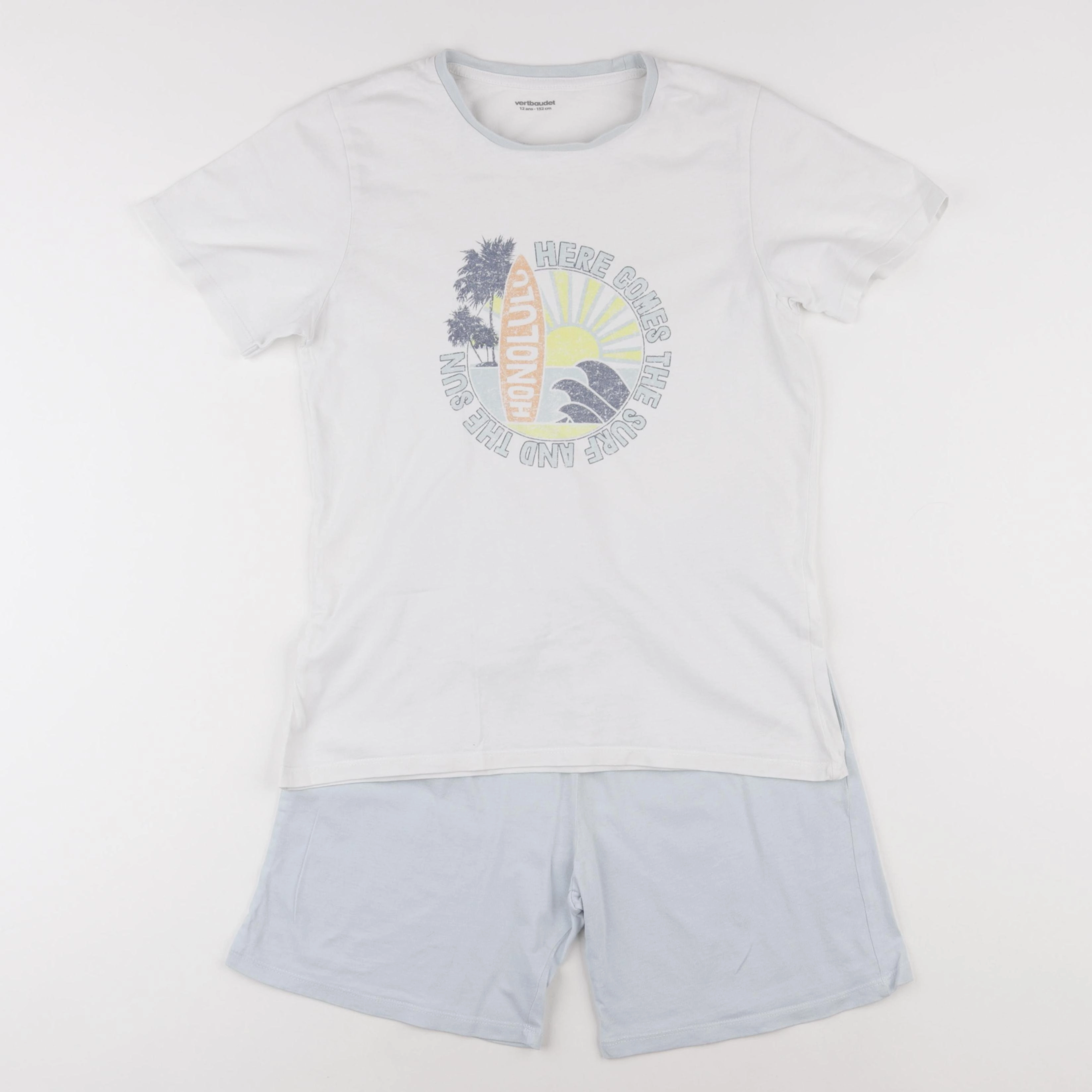 Vertbaudet - pyjama coton blanc, bleu - 12 ans