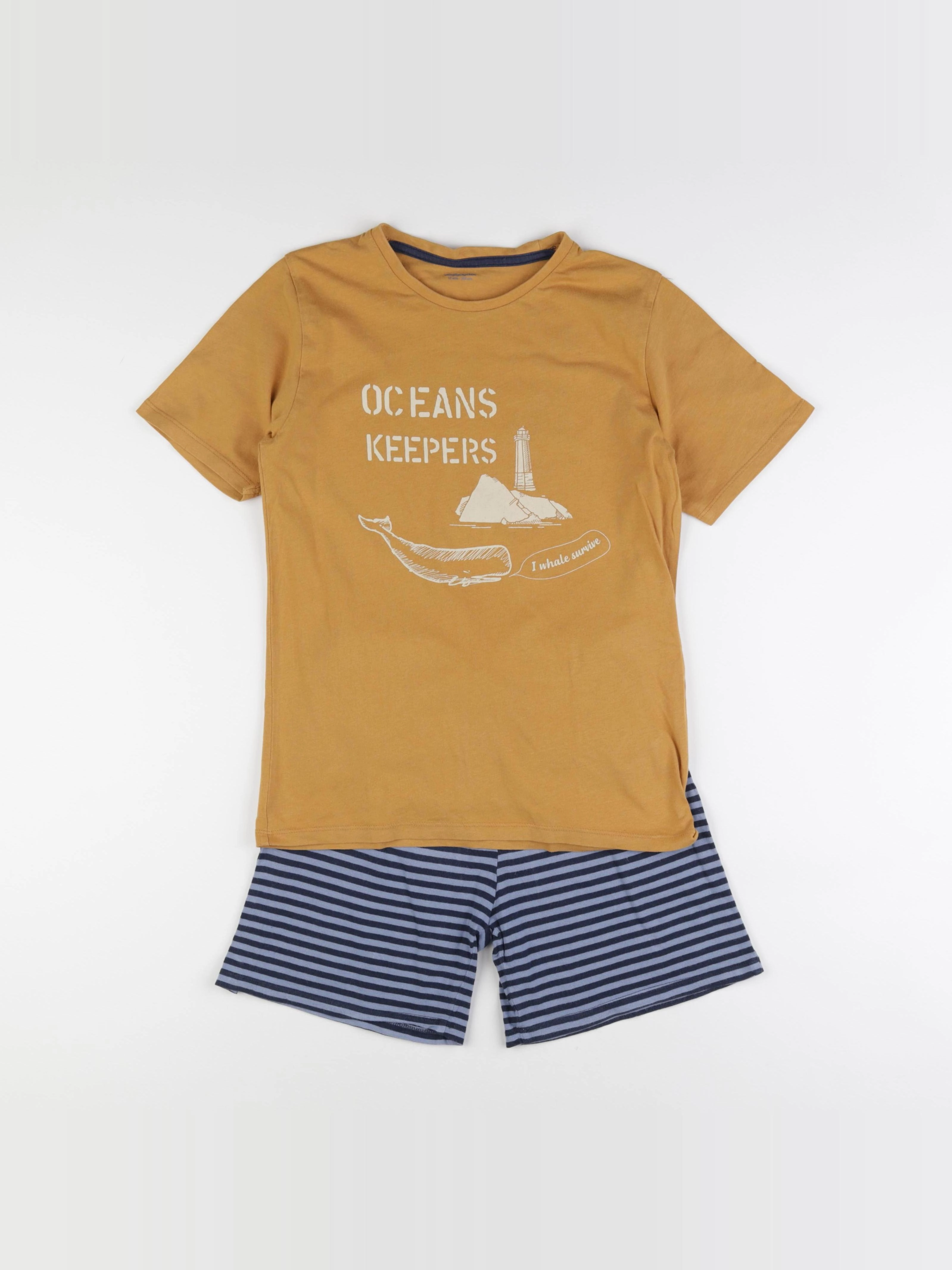 Vertbaudet - pyjama coton jaune, bleu - 12 ans