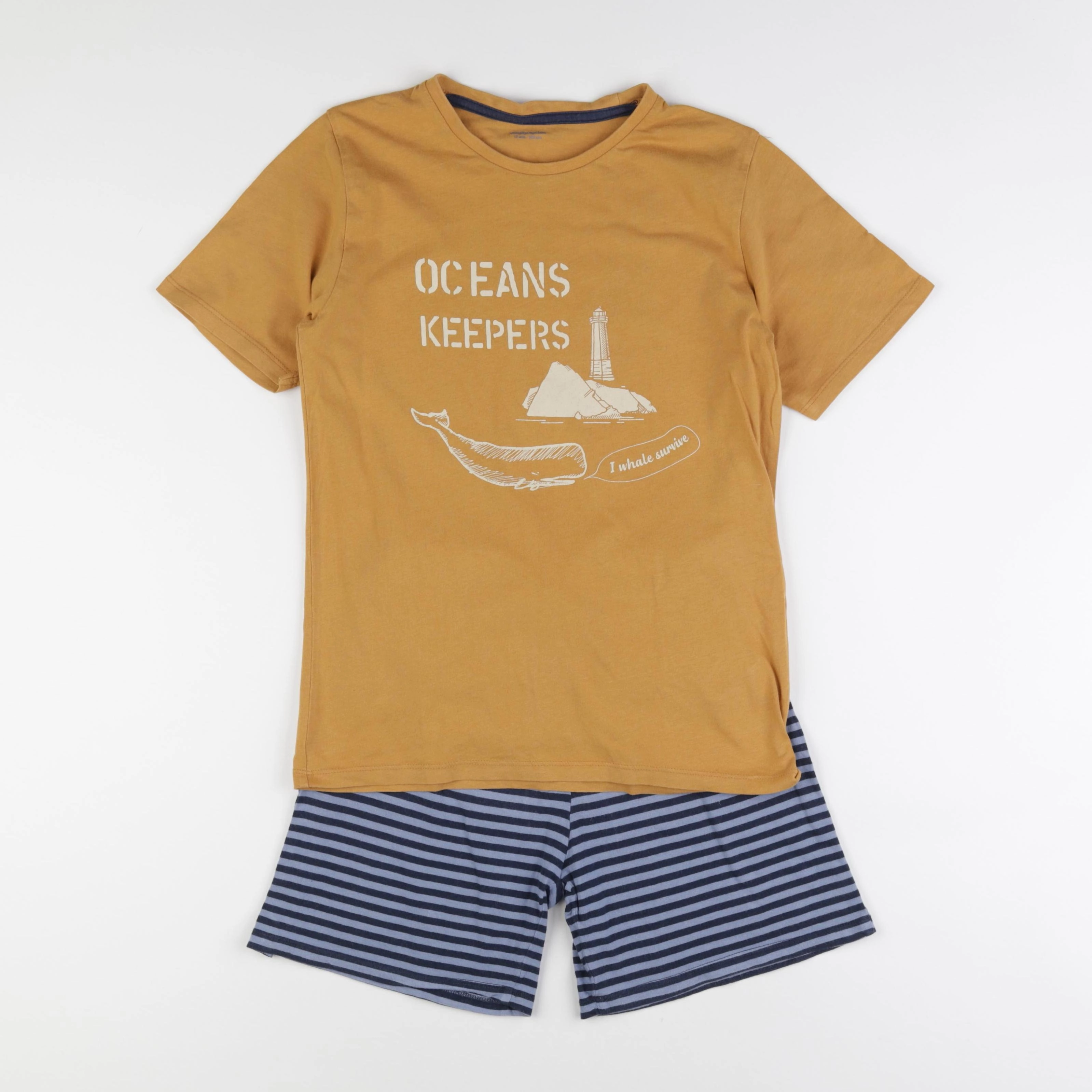 Vertbaudet - pyjama coton jaune, bleu - 12 ans