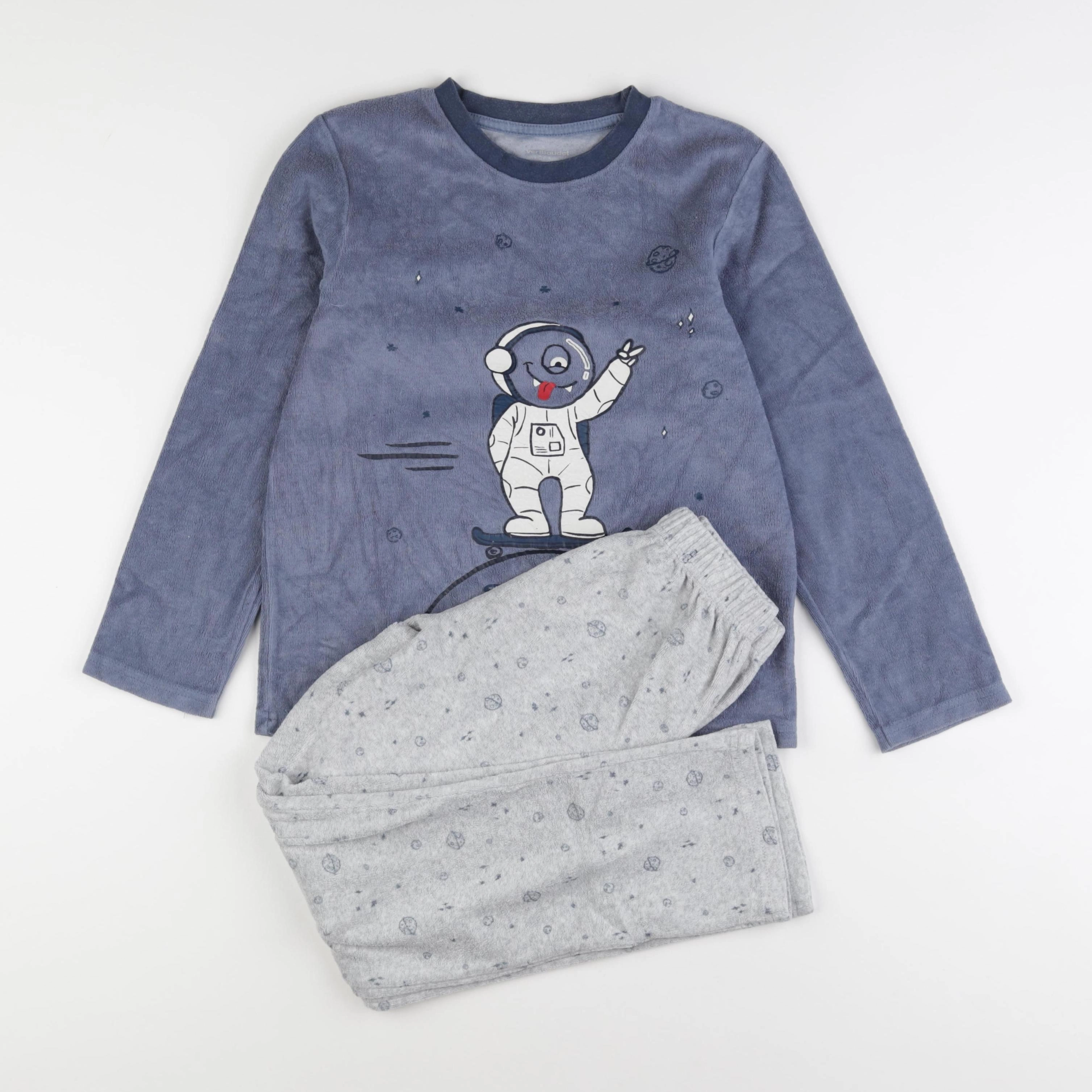 Vertbaudet - pyjama velours gris, bleu - 10 ans