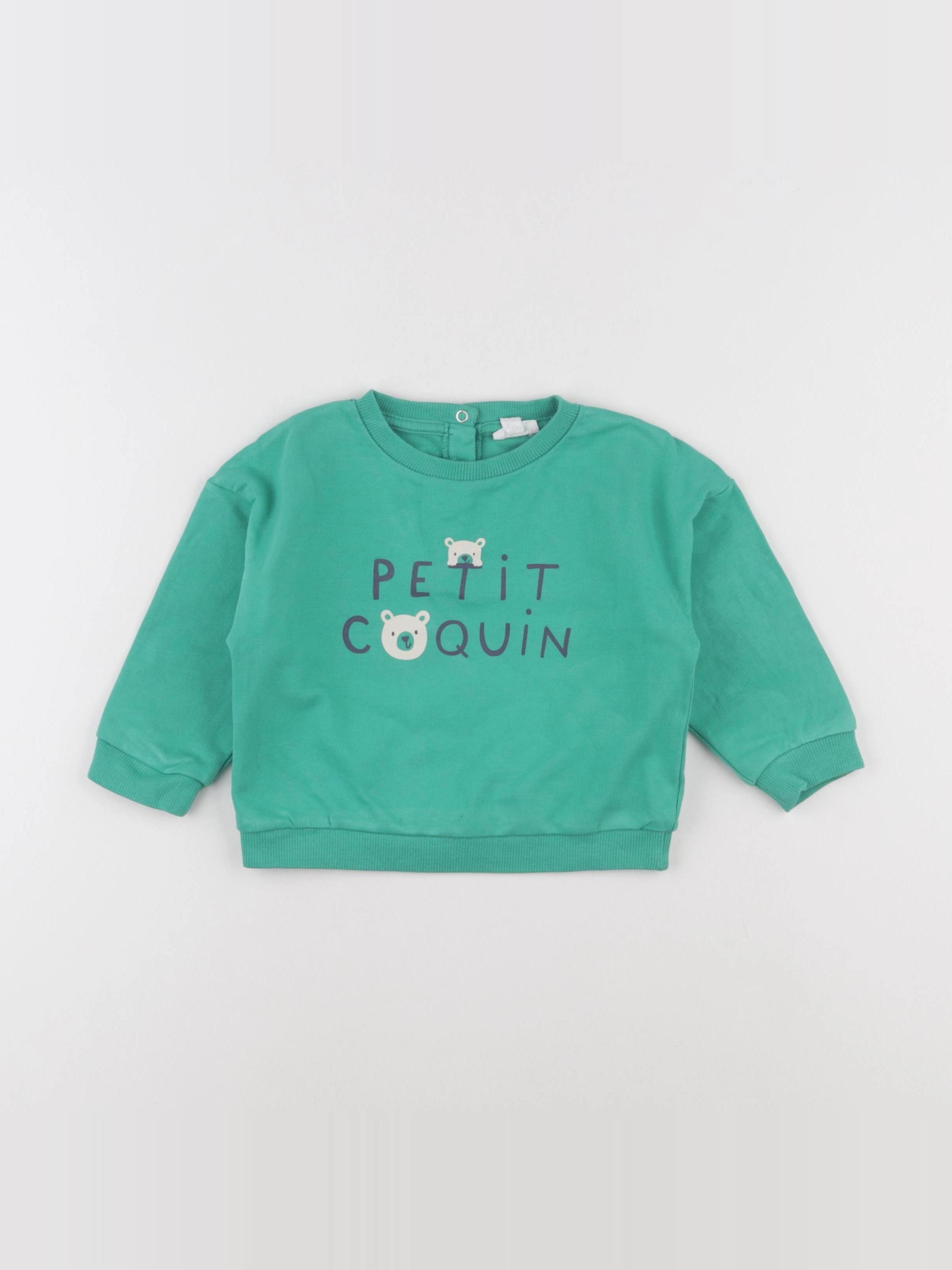 Vertbaudet - sweat vert - 18 mois