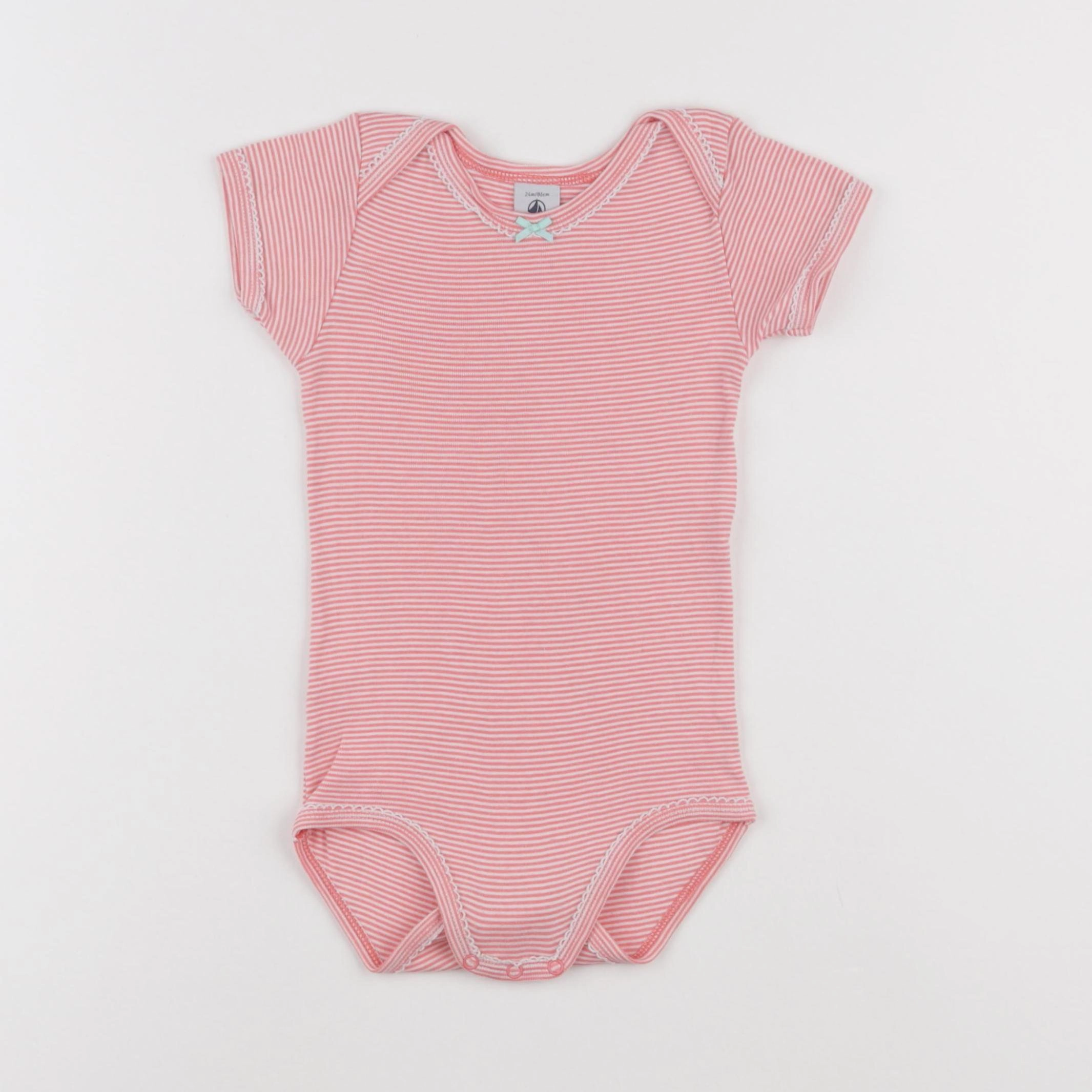 Petit Bateau - body blanc, rose - 24 mois