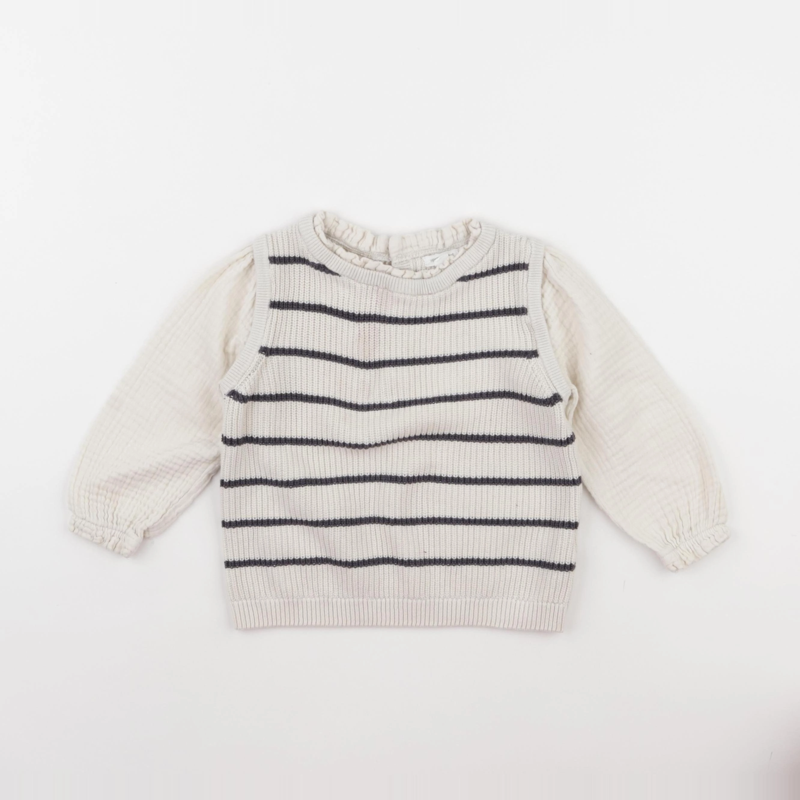 Vertbaudet - pull beige, bleu - 2 ans
