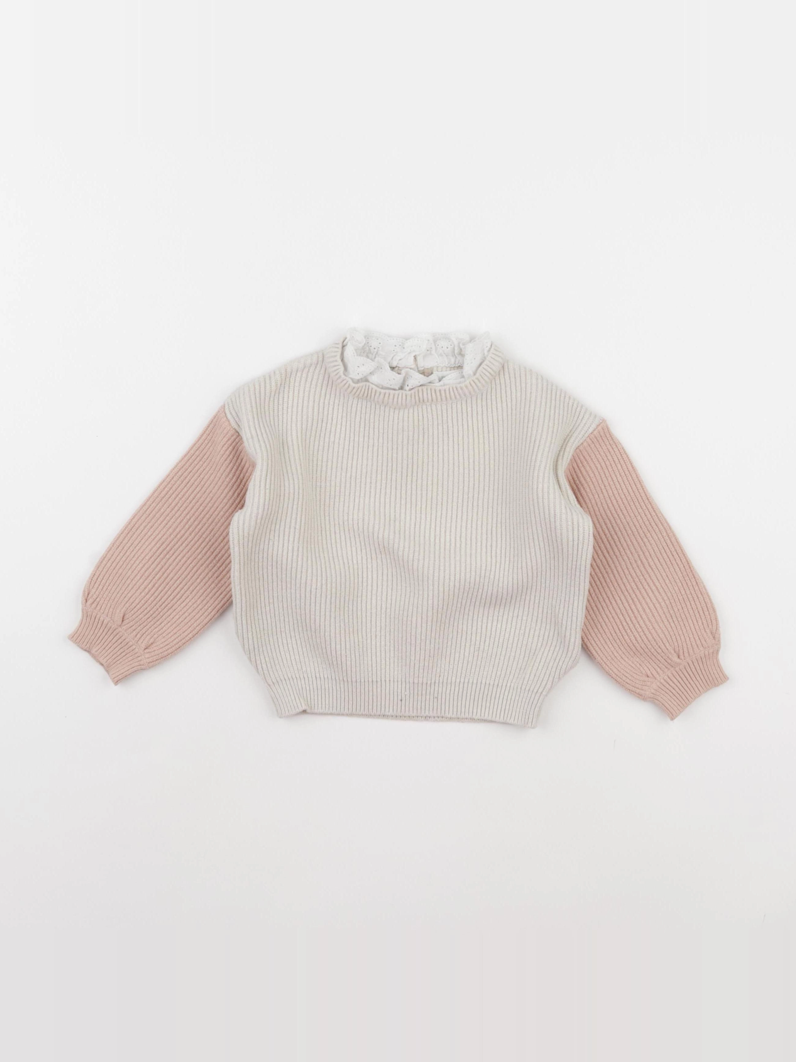 Vertbaudet - pull beige, rose - 2 ans