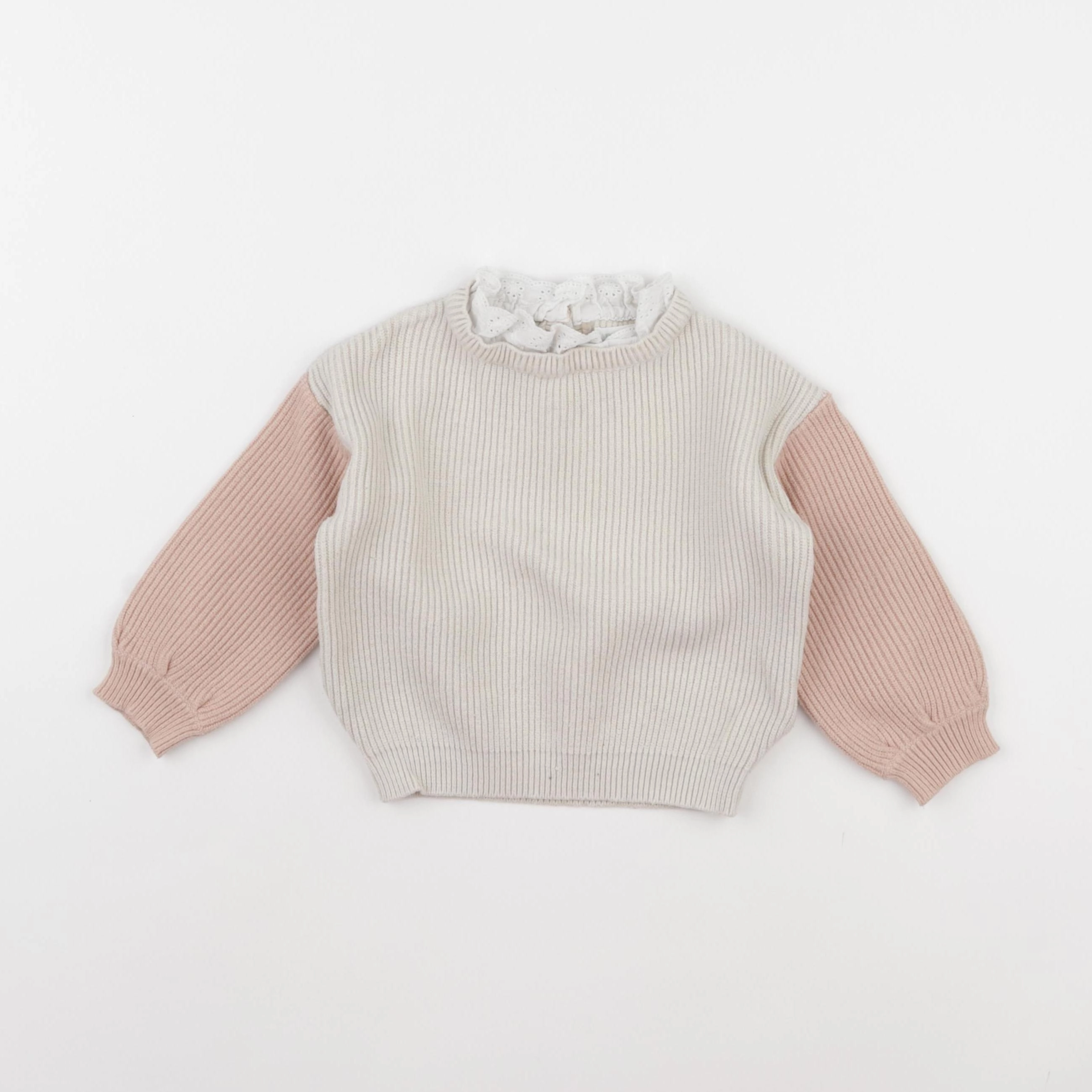 Vertbaudet - pull beige, rose - 2 ans