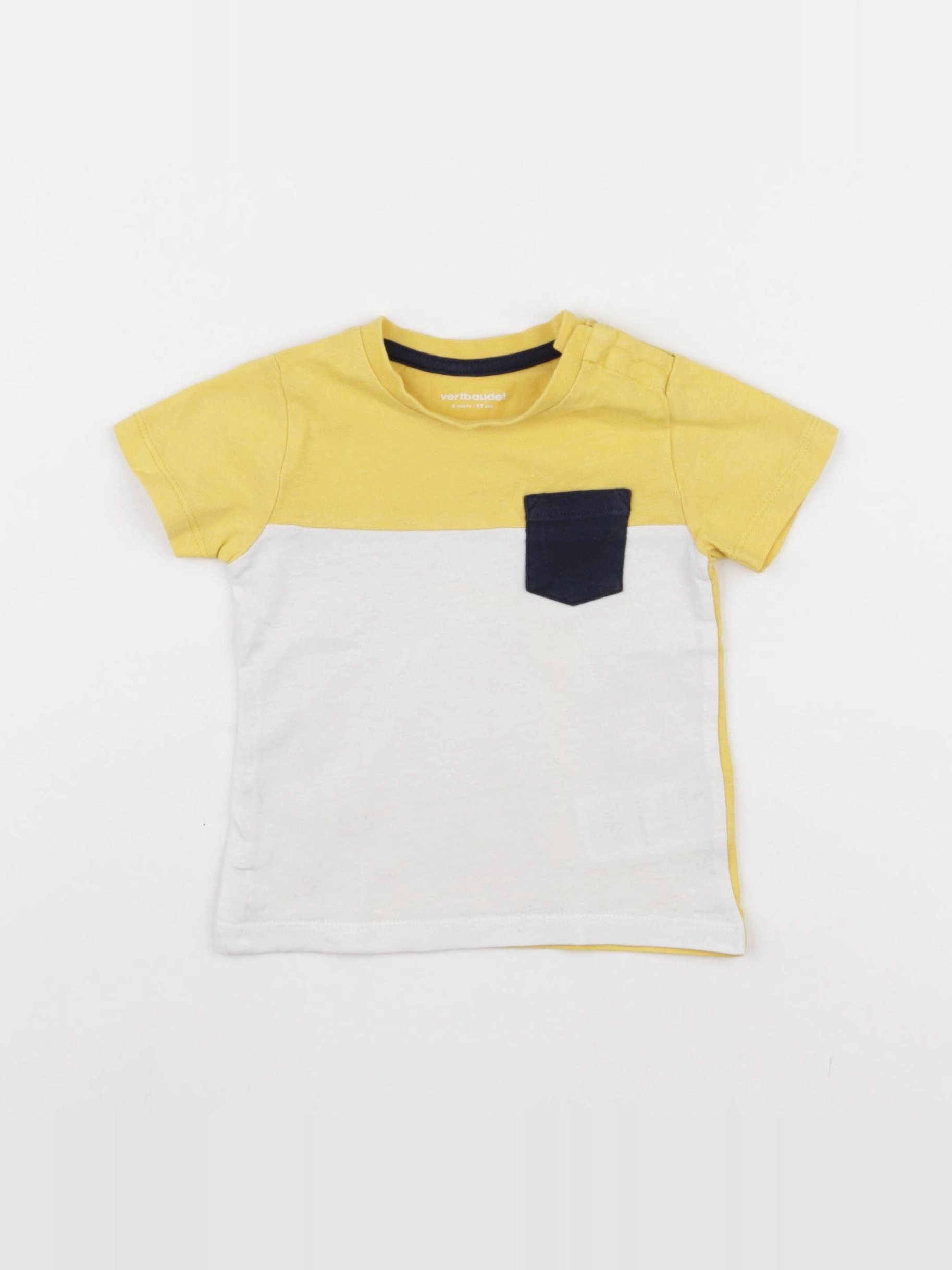Vertbaudet - tee-shirt blanc, jaune - 6 mois
