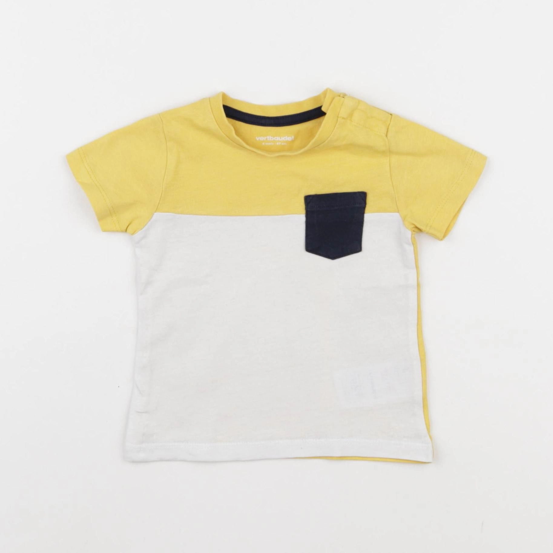 Vertbaudet - tee-shirt blanc, jaune - 6 mois