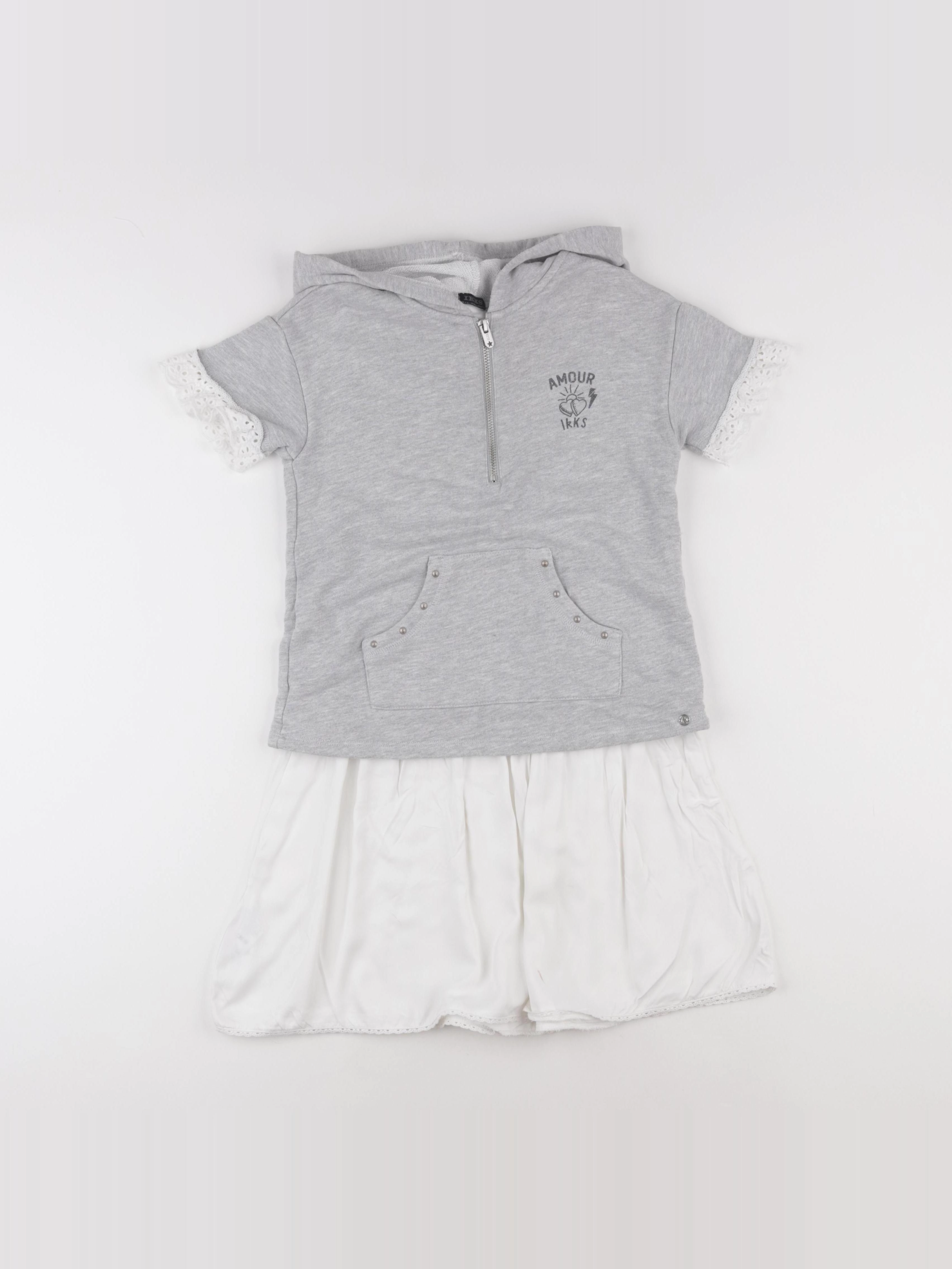 IKKS - robe gris, blanc - 8 ans