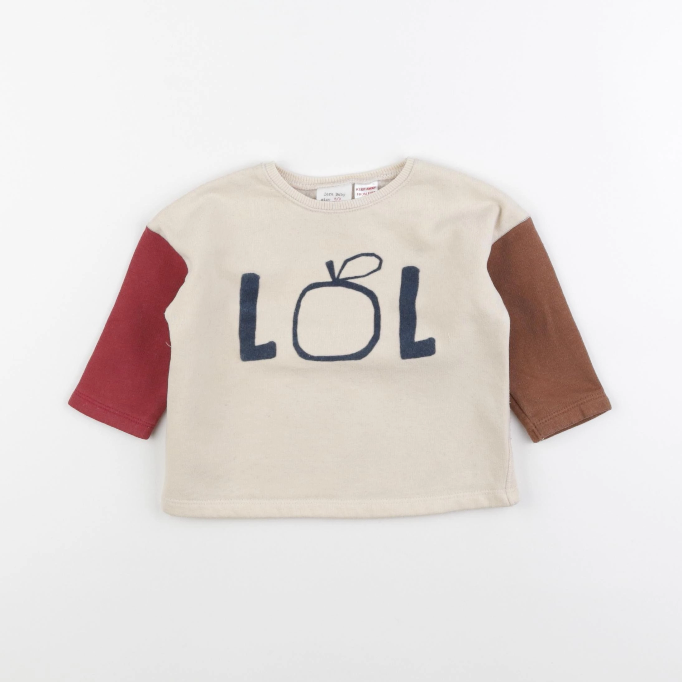 Zara - sweat beige, rouge - 6/9 mois