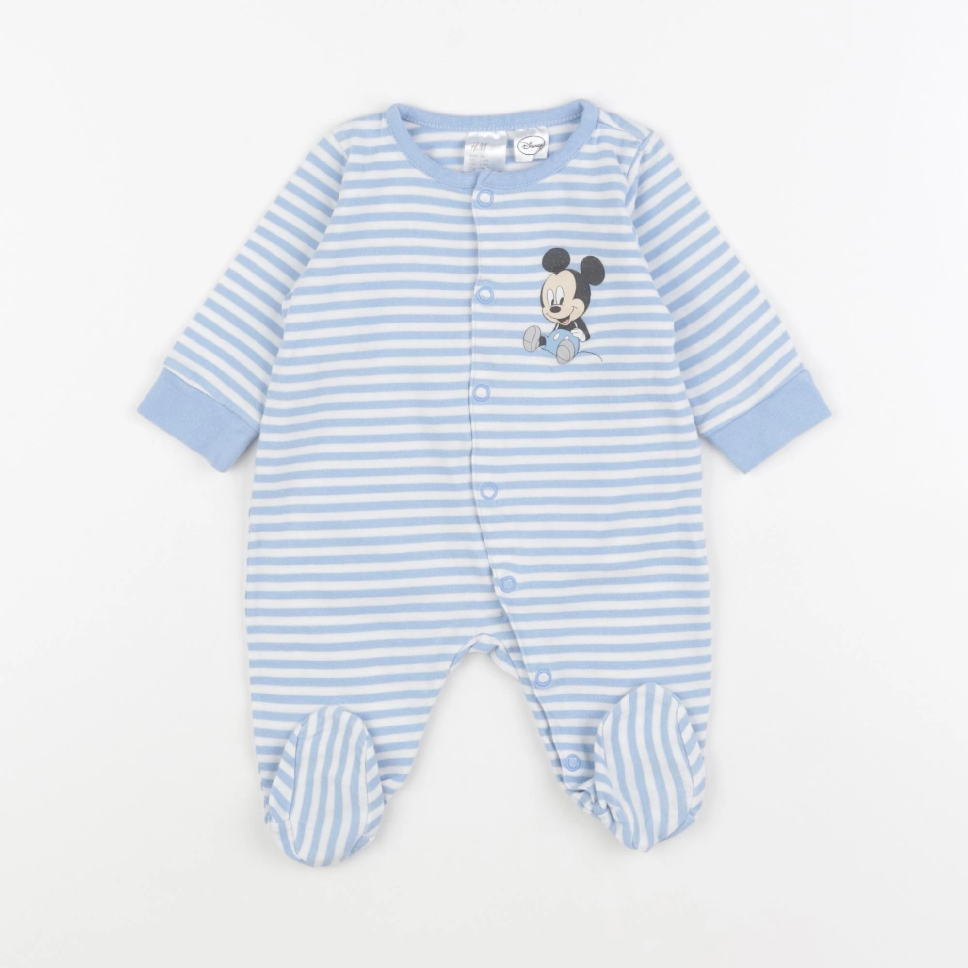 H&M - pyjama coton bleu, blanc - 1 mois