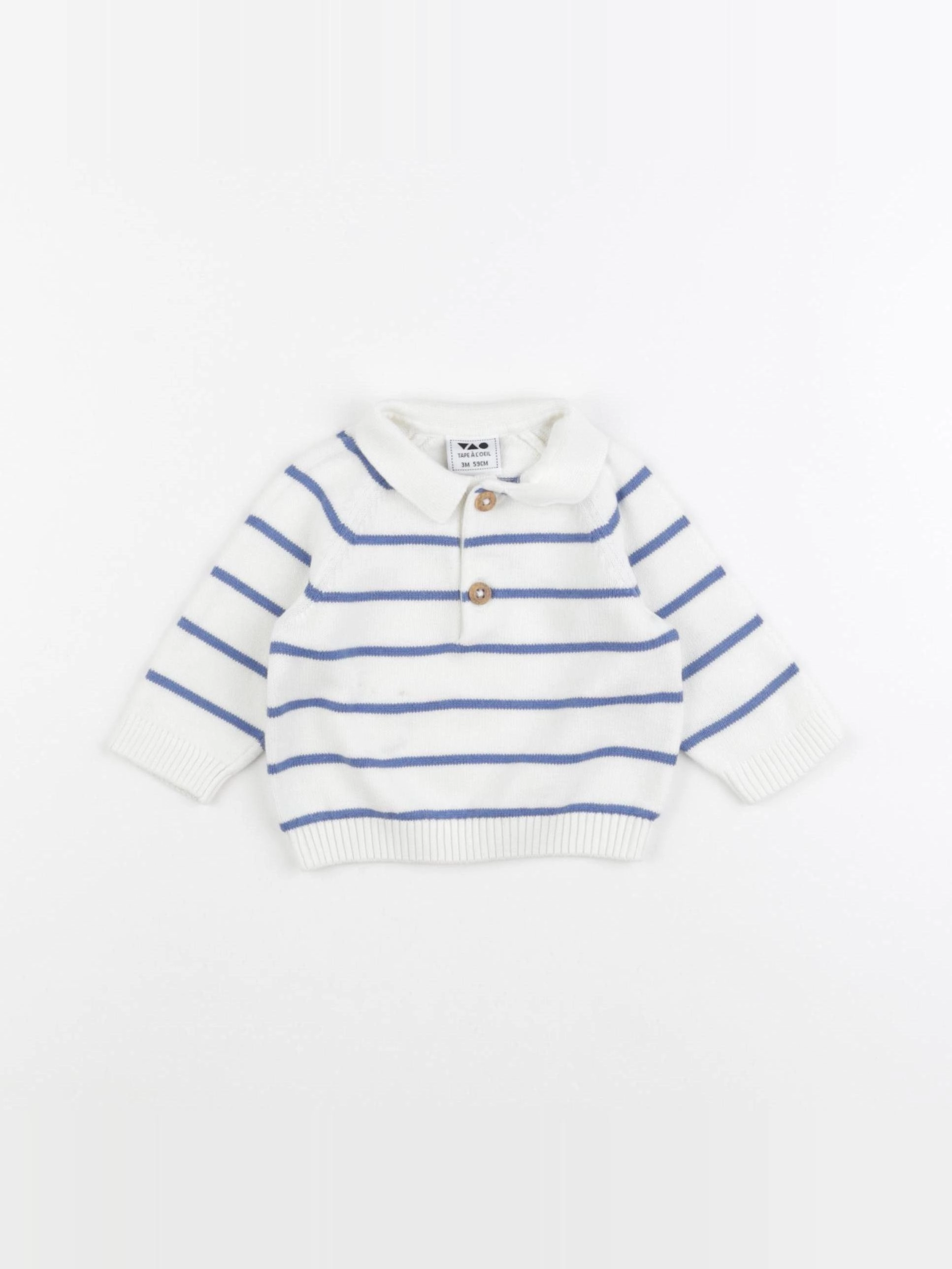 Tape à l'oeil - pull blanc, bleu - 3 mois