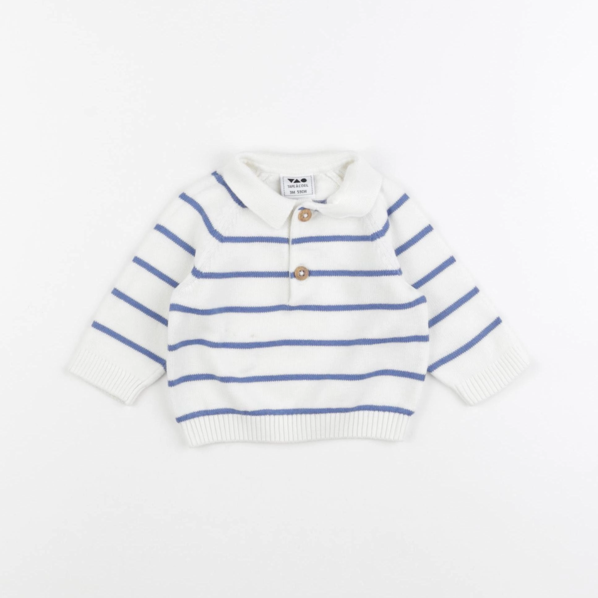 Tape à l'oeil - pull blanc, bleu - 3 mois