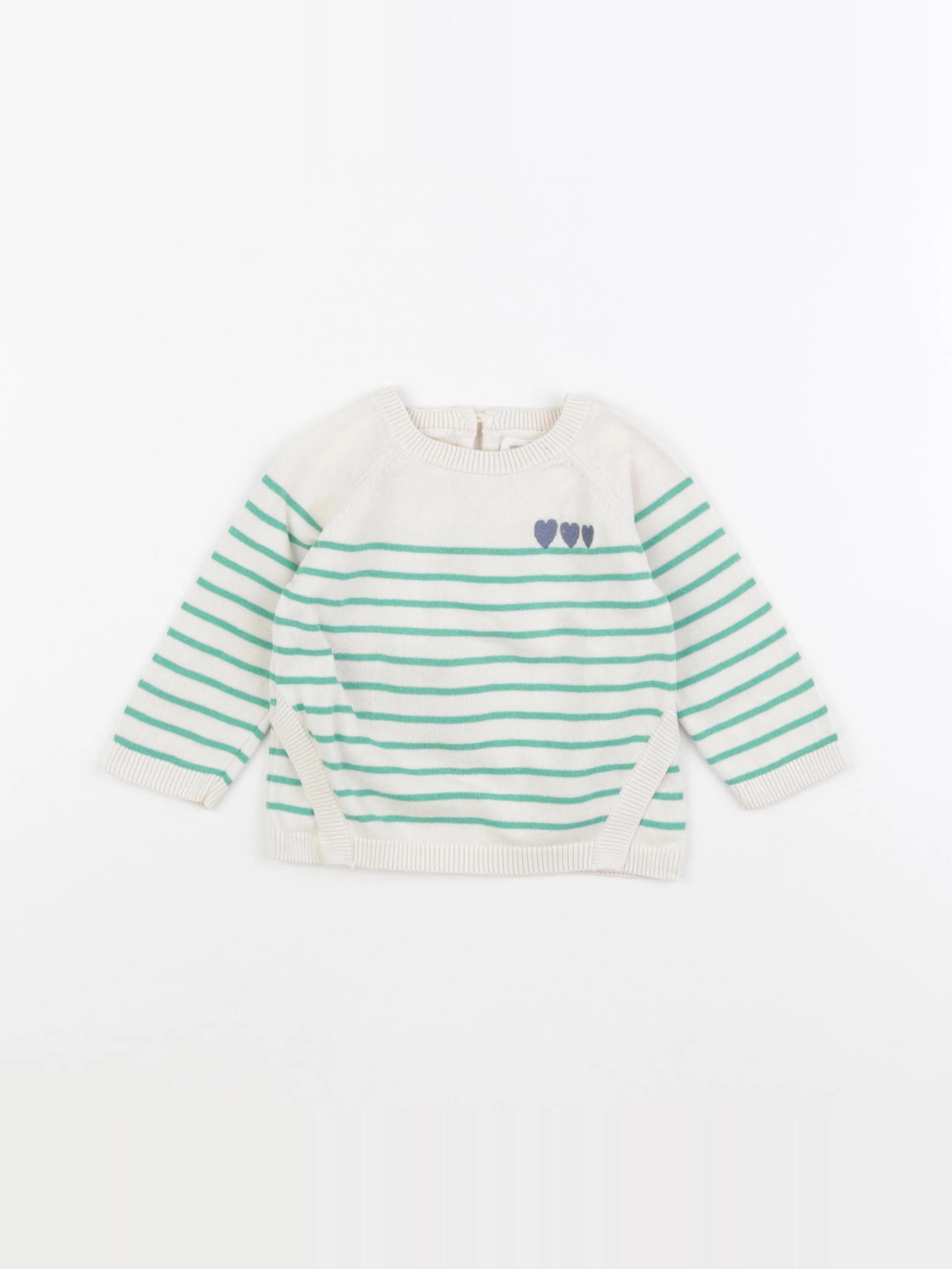 Vertbaudet - pull blanc, vert - 6 mois