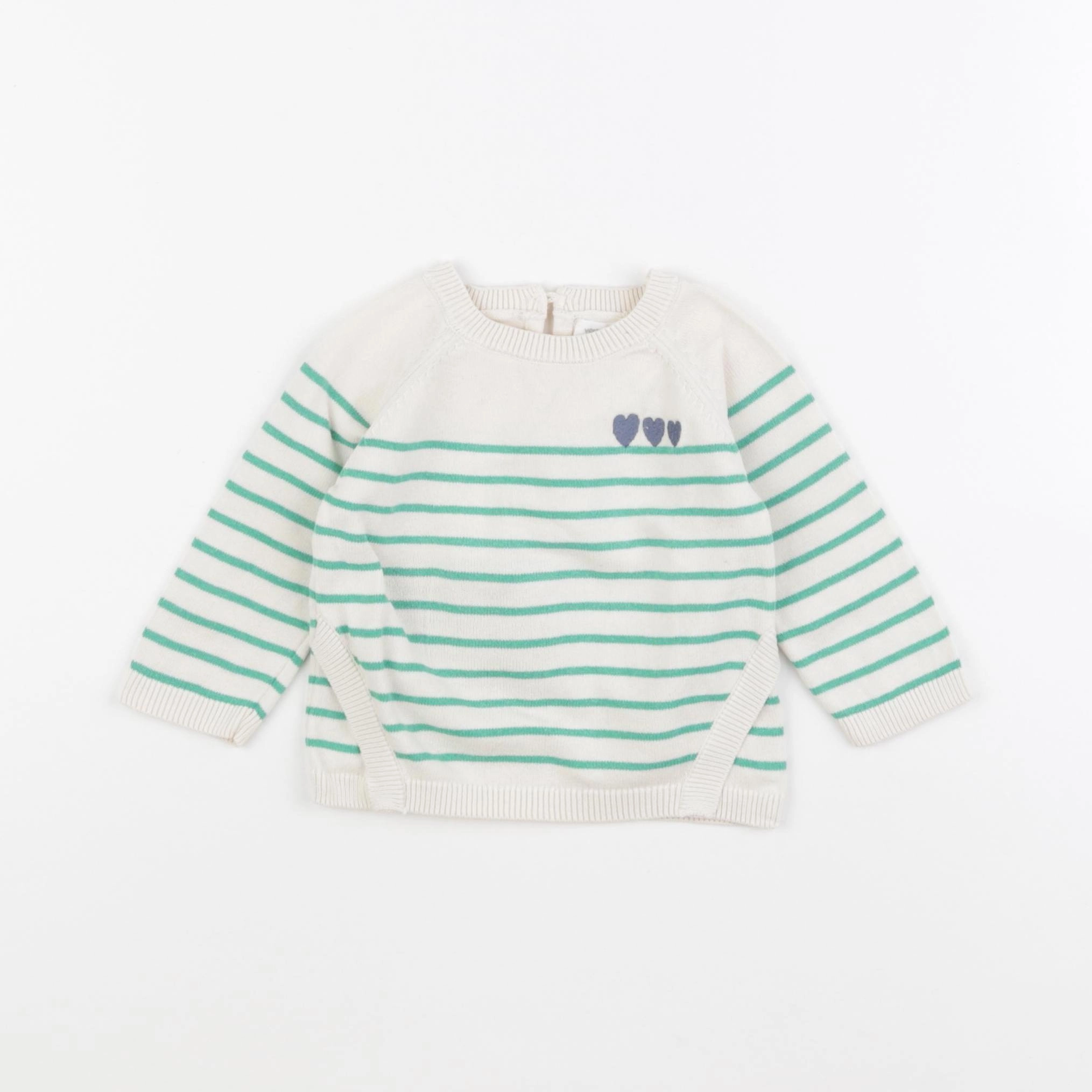 Vertbaudet - pull blanc, vert - 6 mois