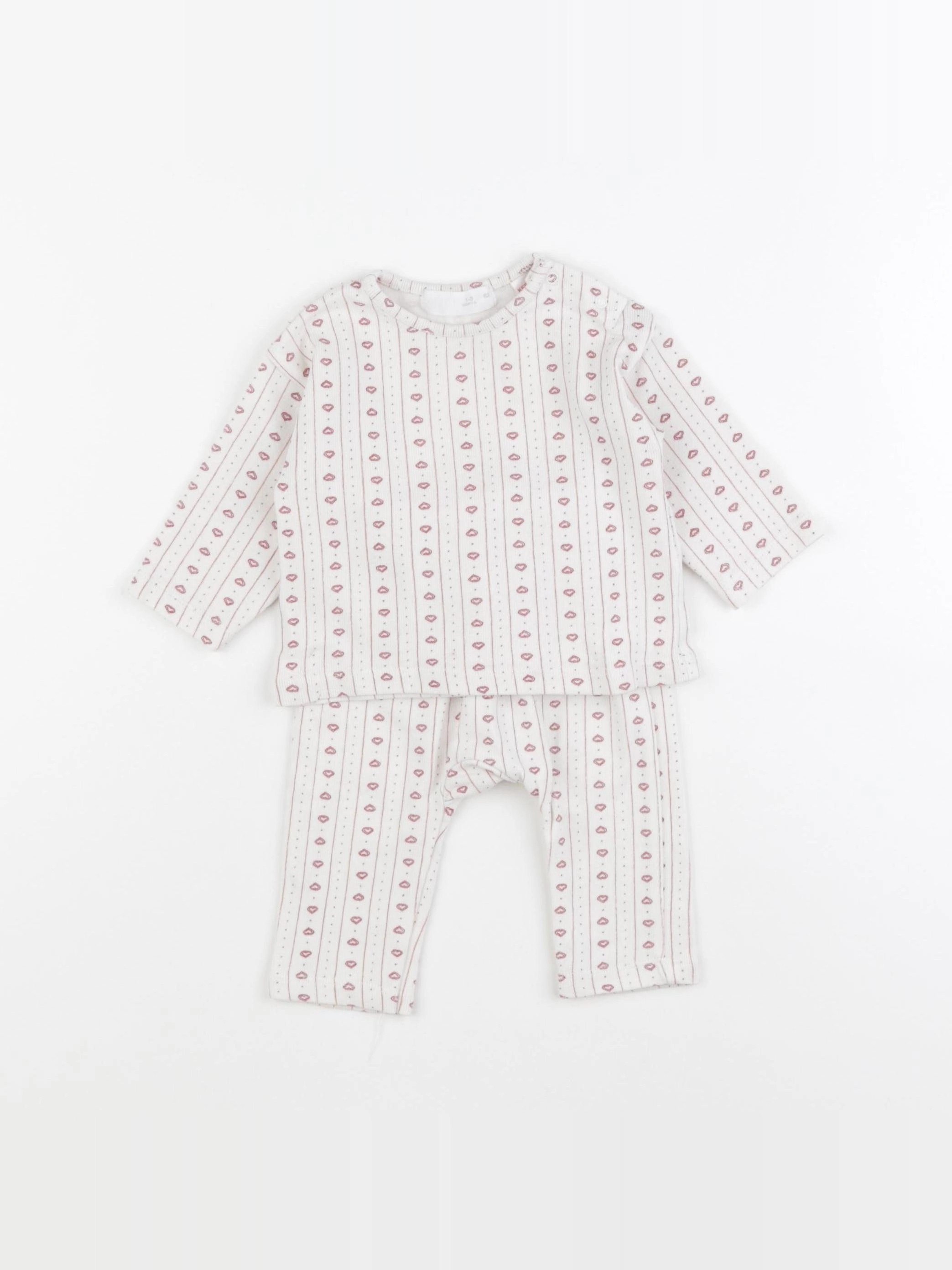 Zara - pyjama coton blanc, rouge - 1/3 mois