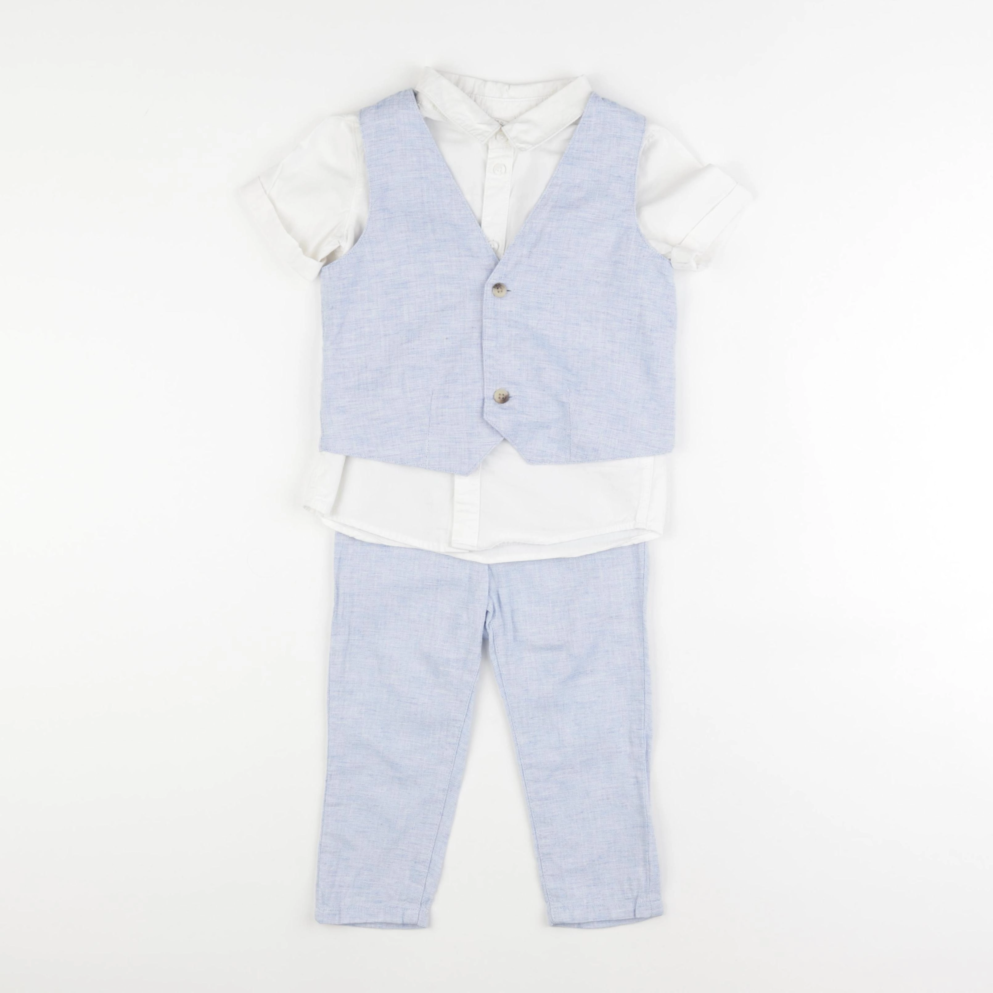 H&M - ensemble blanc, bleu - 18/24 mois
