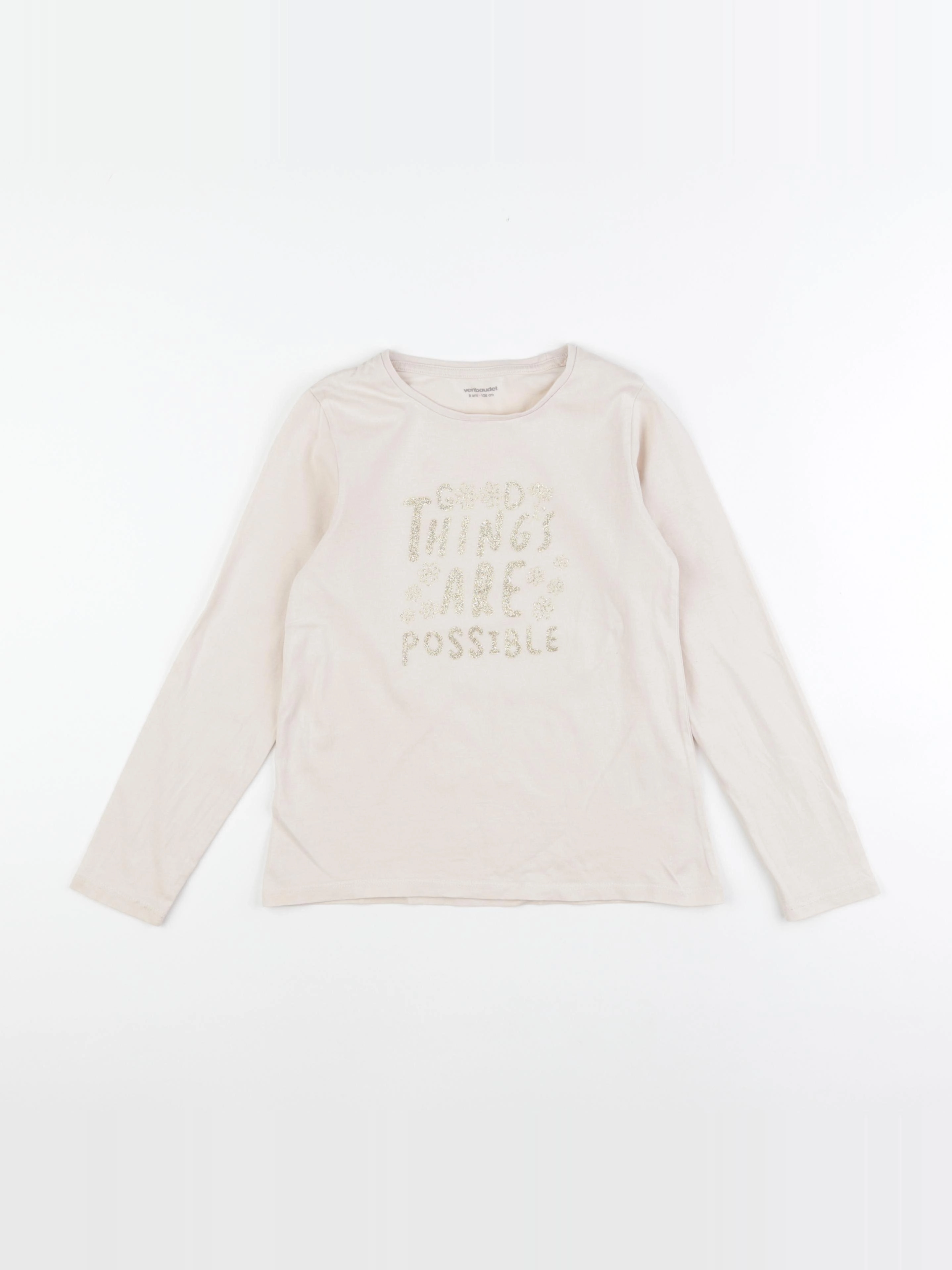 Vertbaudet - tee-shirt beige - 8 ans