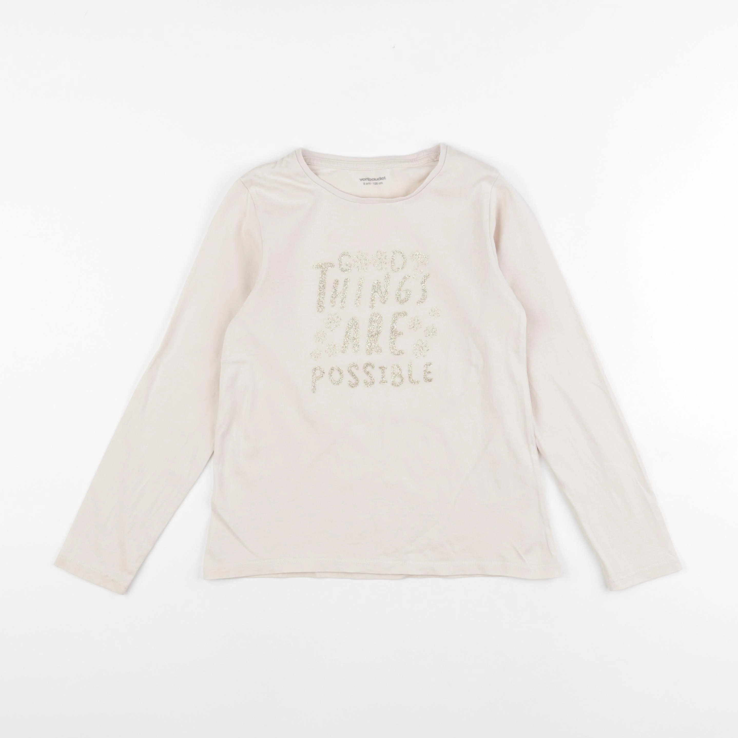 Vertbaudet - tee-shirt beige - 8 ans