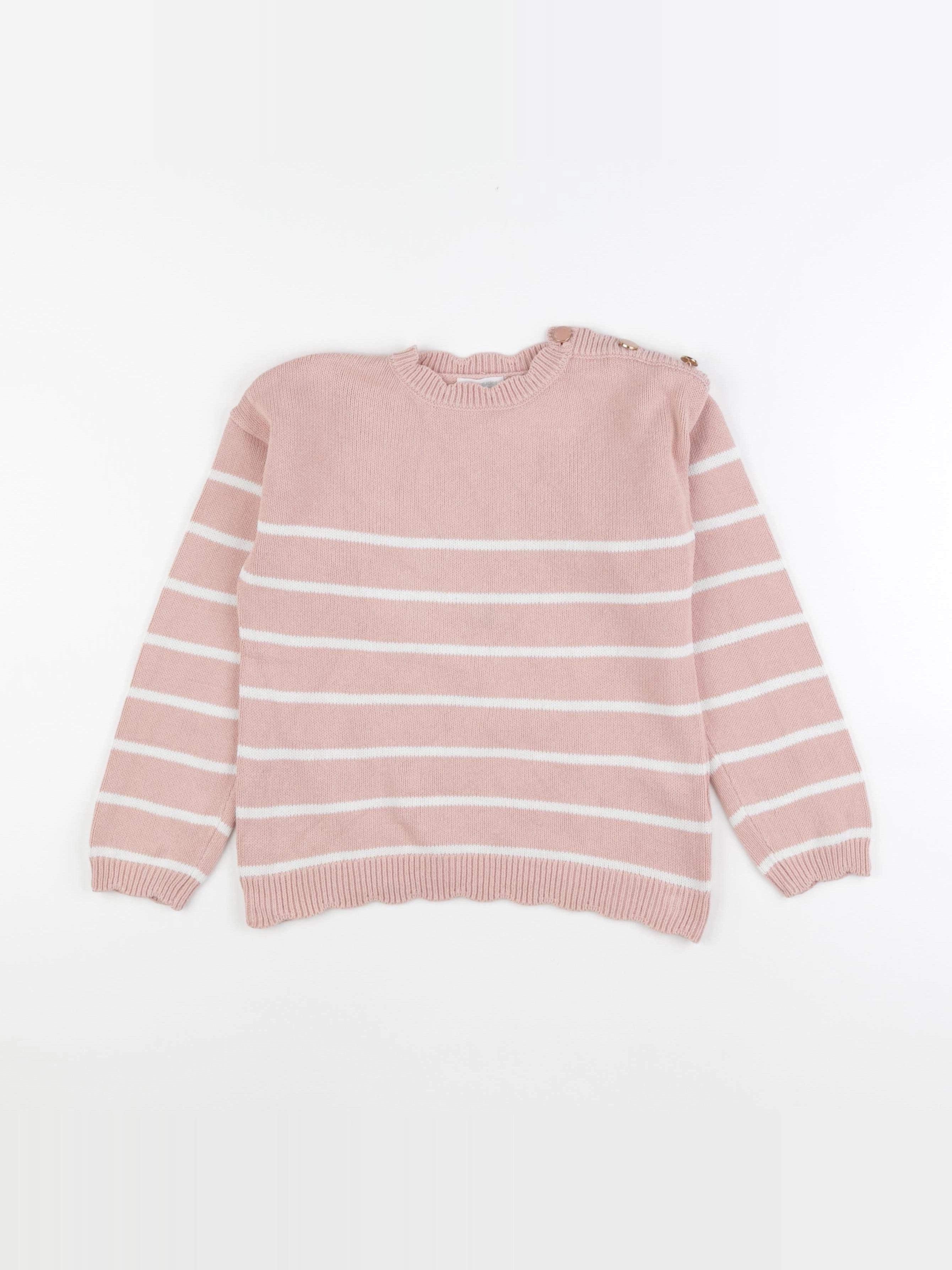 Vertbaudet - pull blanc, rose - 8 ans