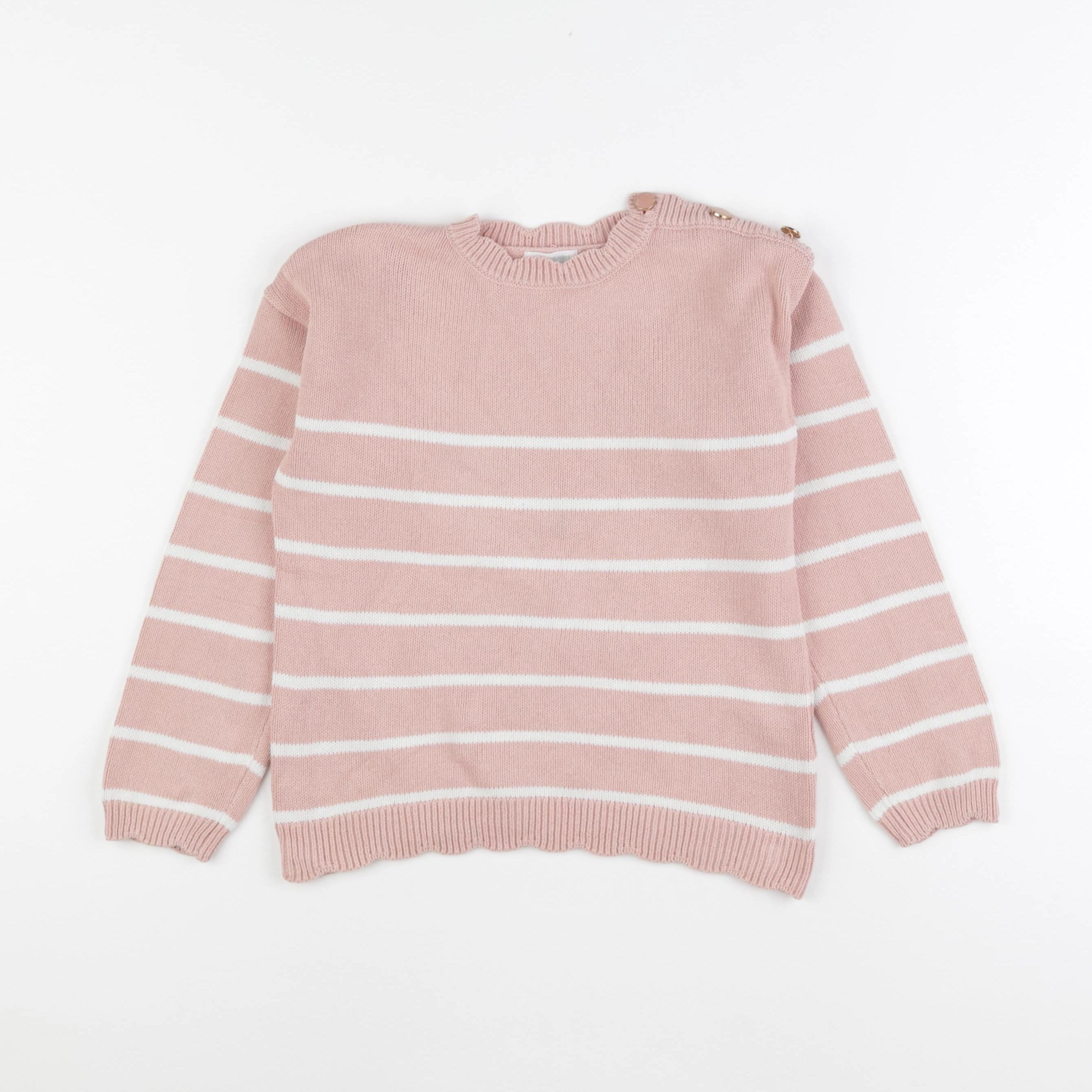Vertbaudet - pull blanc, rose - 8 ans