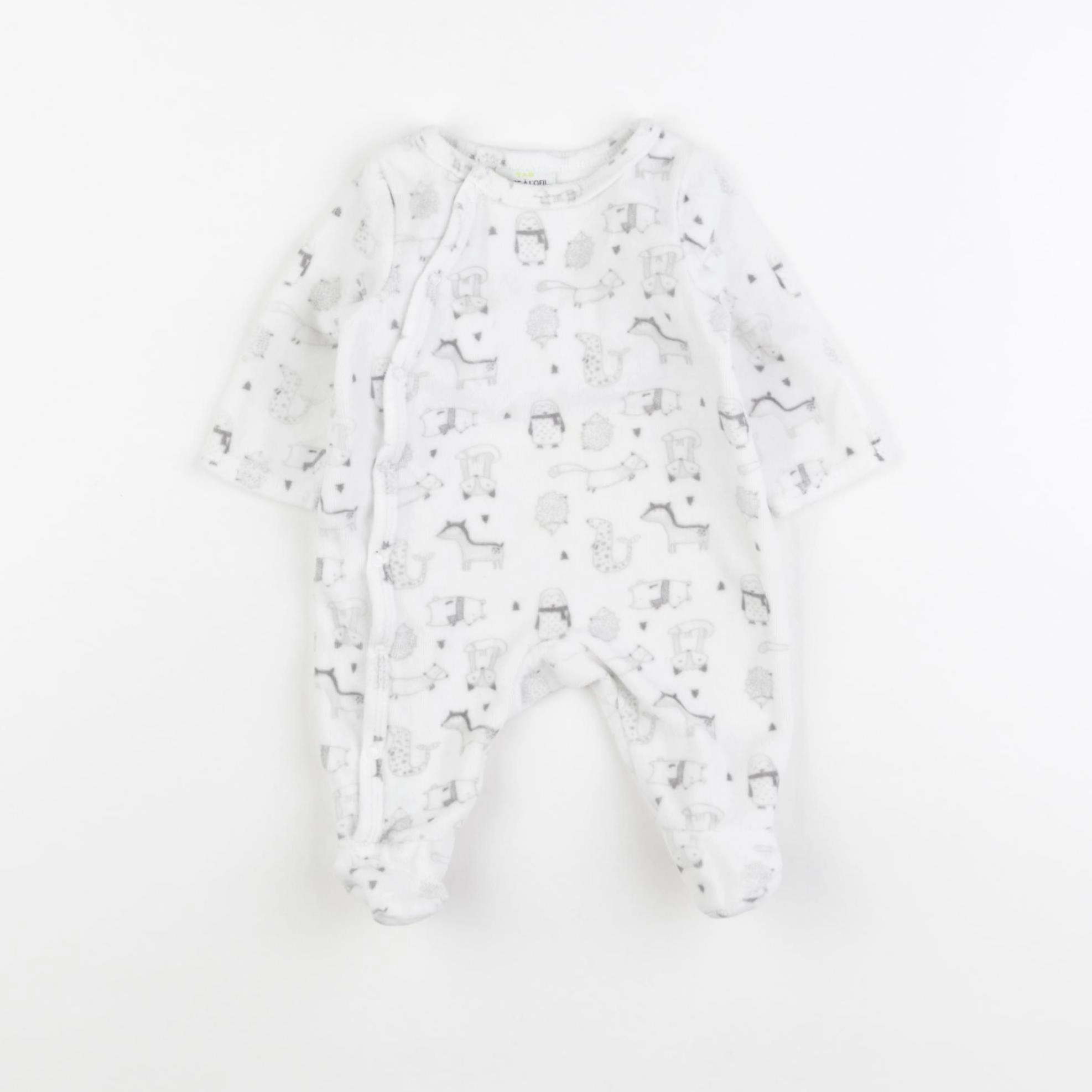 Tape à l'oeil - pyjama velours blanc, gris - 0 mois