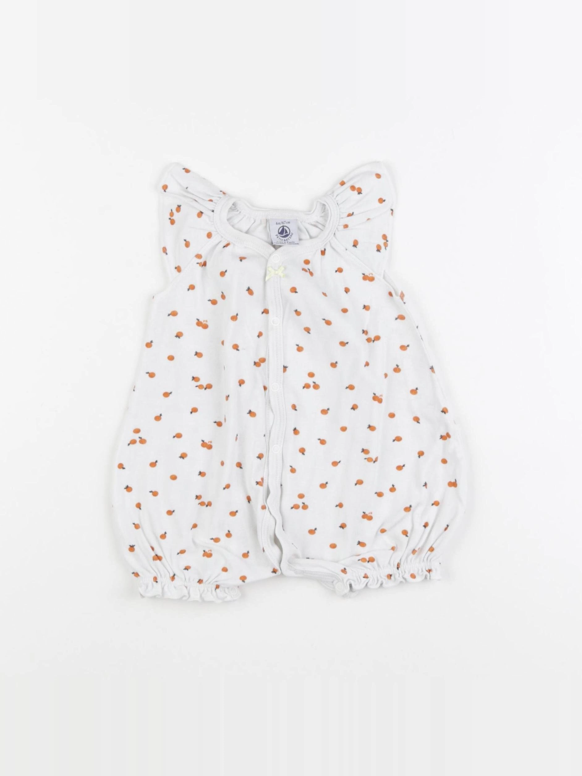Petit Bateau - pyjama coton blanc, orange - 6 mois