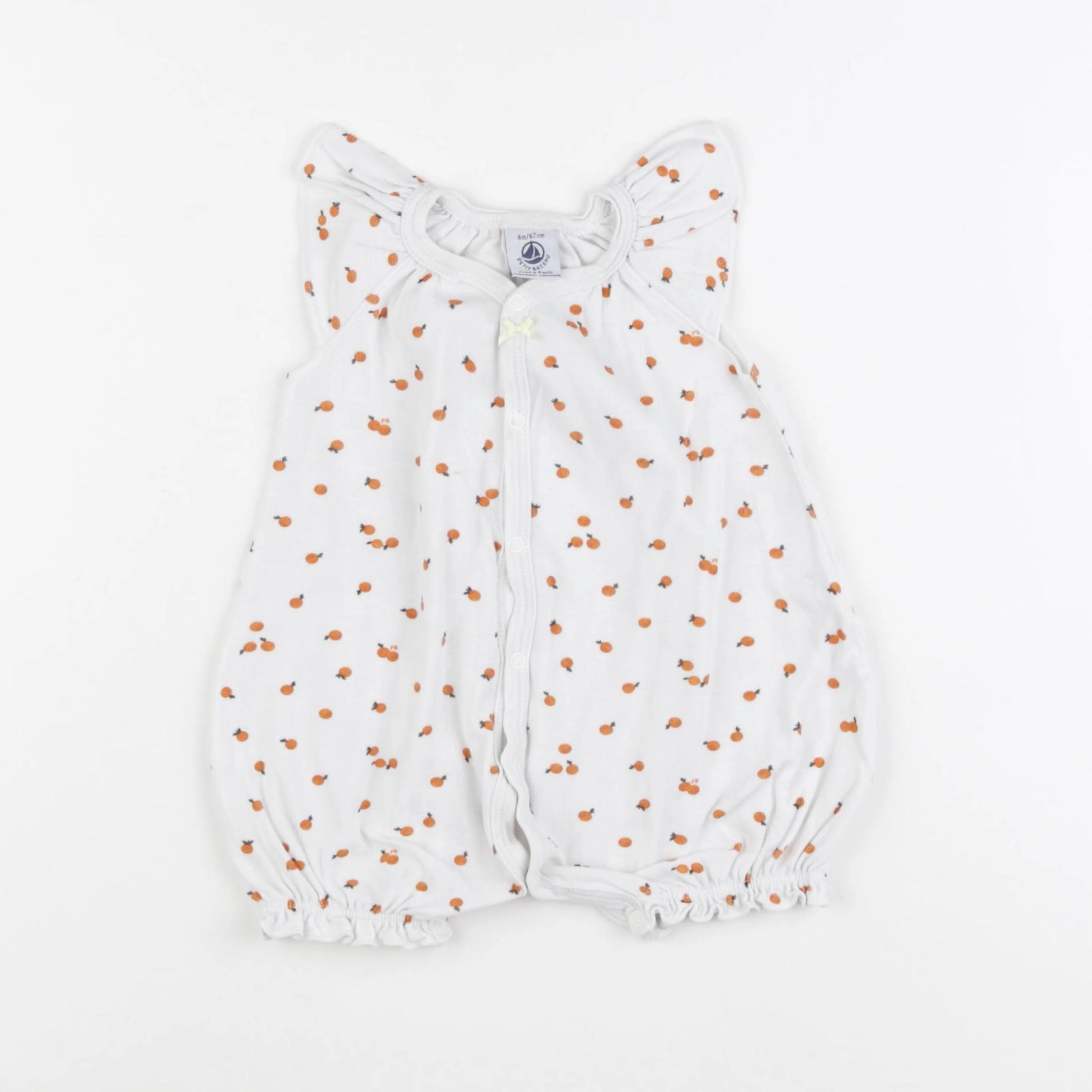 Petit Bateau - pyjama coton blanc, orange - 6 mois