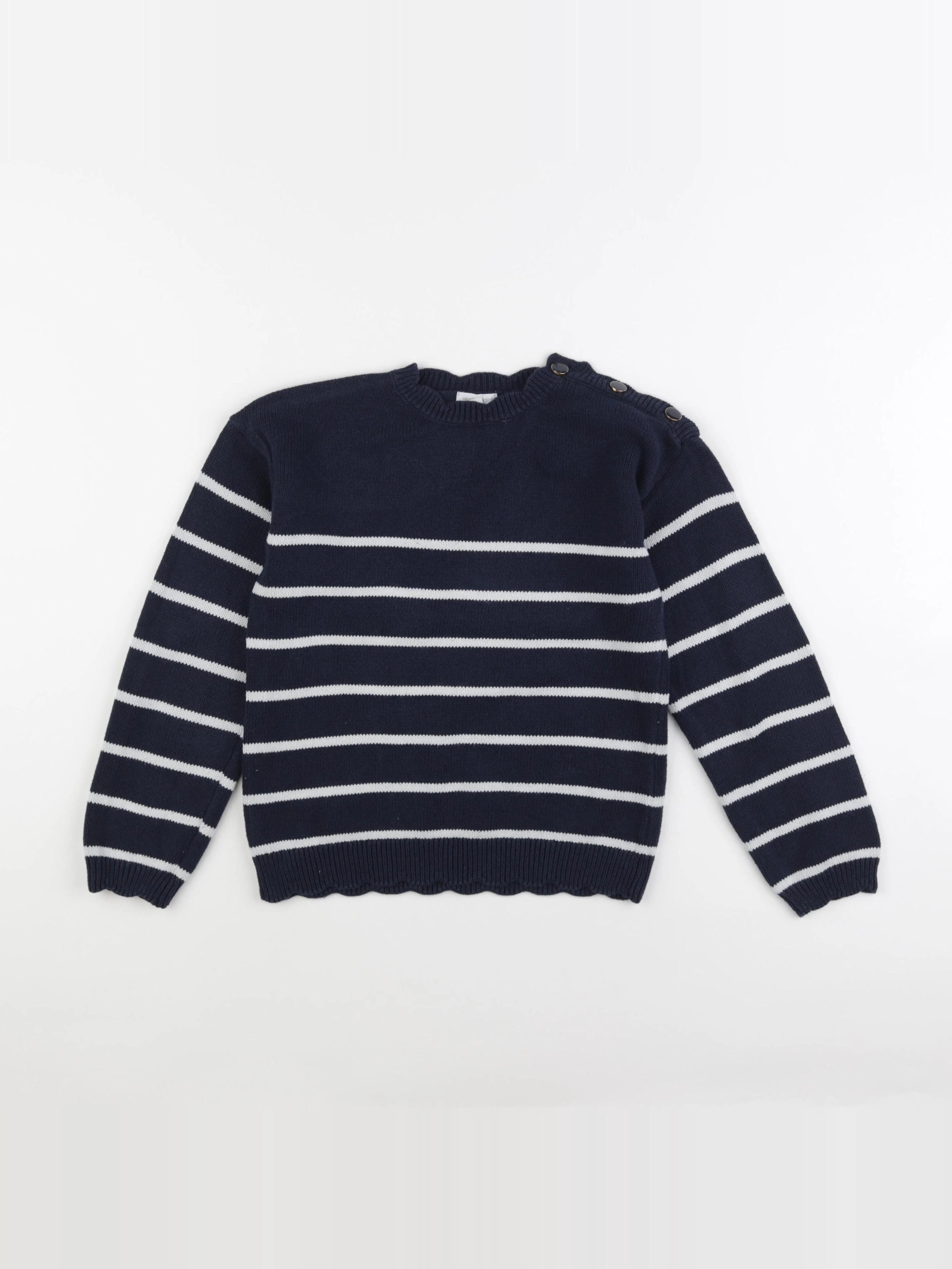 Vertbaudet - pull bleu, blanc - 8 ans