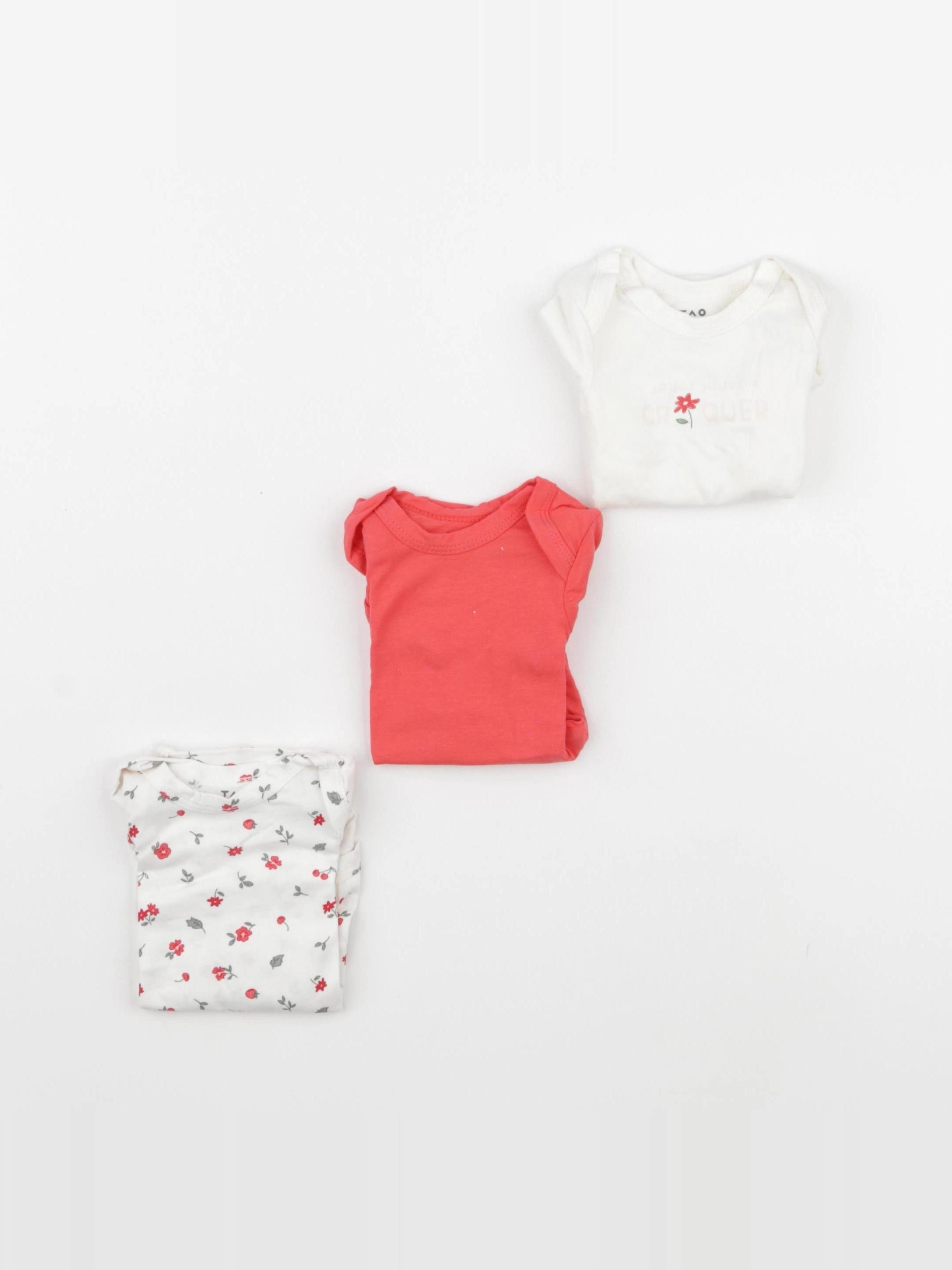 Tape à l'oeil - lot de 3 bodies en coton blanc, rose - 1 mois