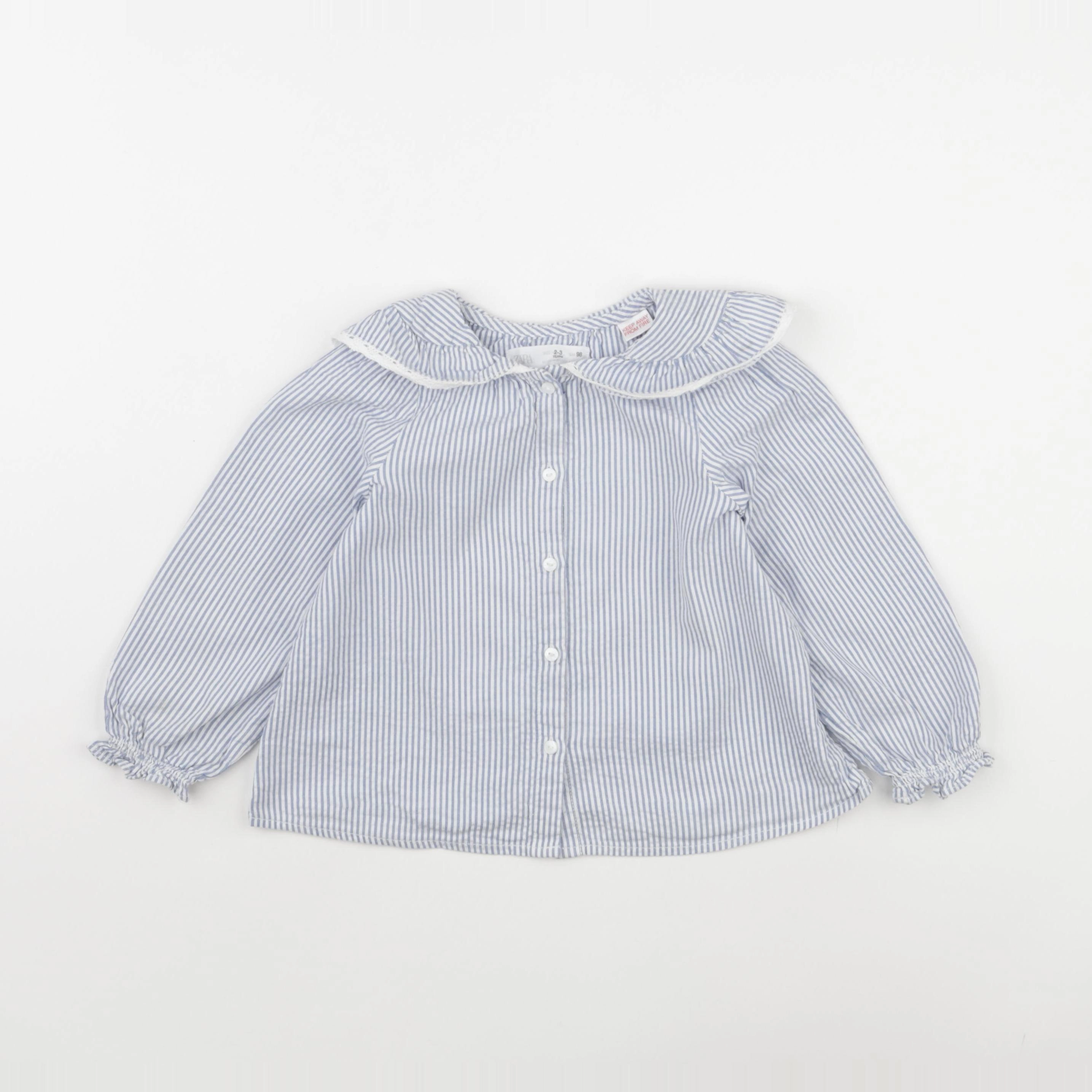Zara - blouse blanc, bleu - 2/3 ans