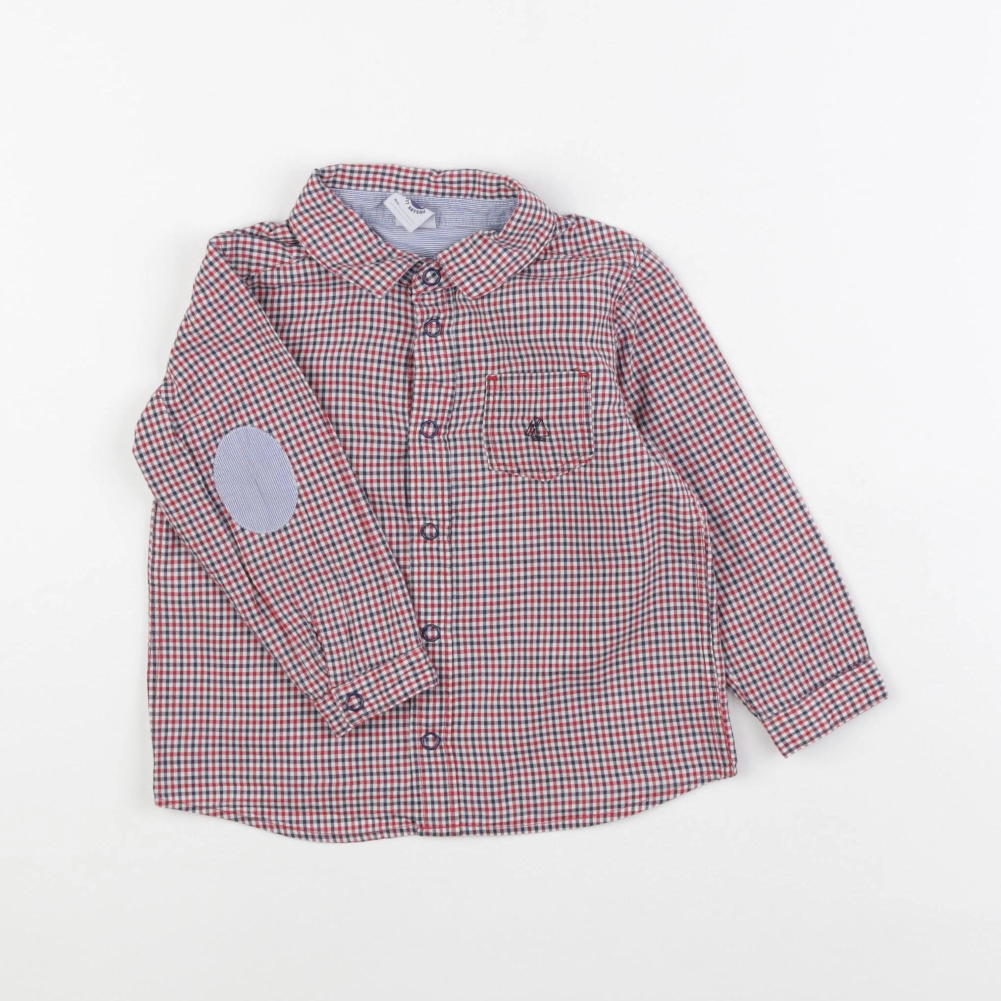 Petit Bateau - chemise rouge, bleu - 24 mois