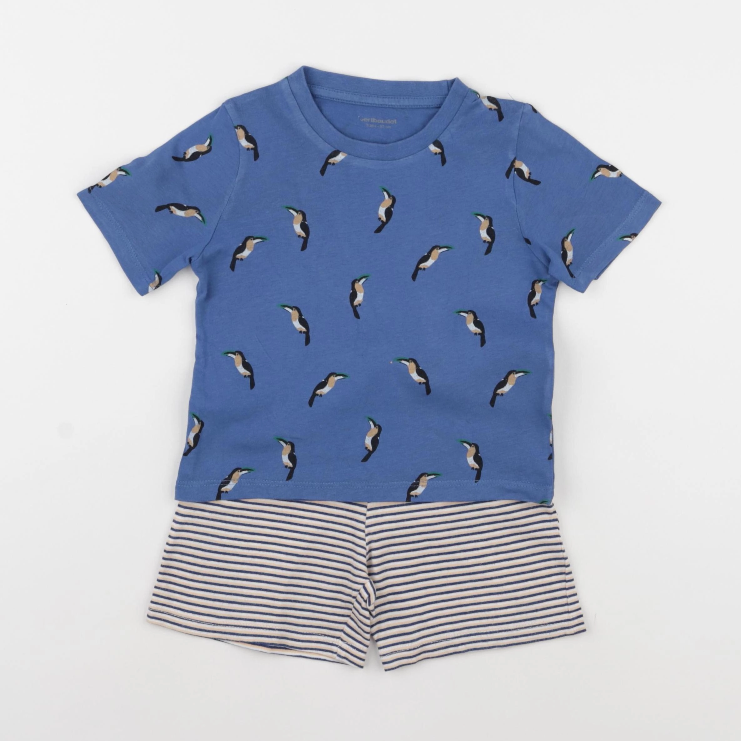 Vertbaudet - pyjama coton bleu, orange - 3 ans