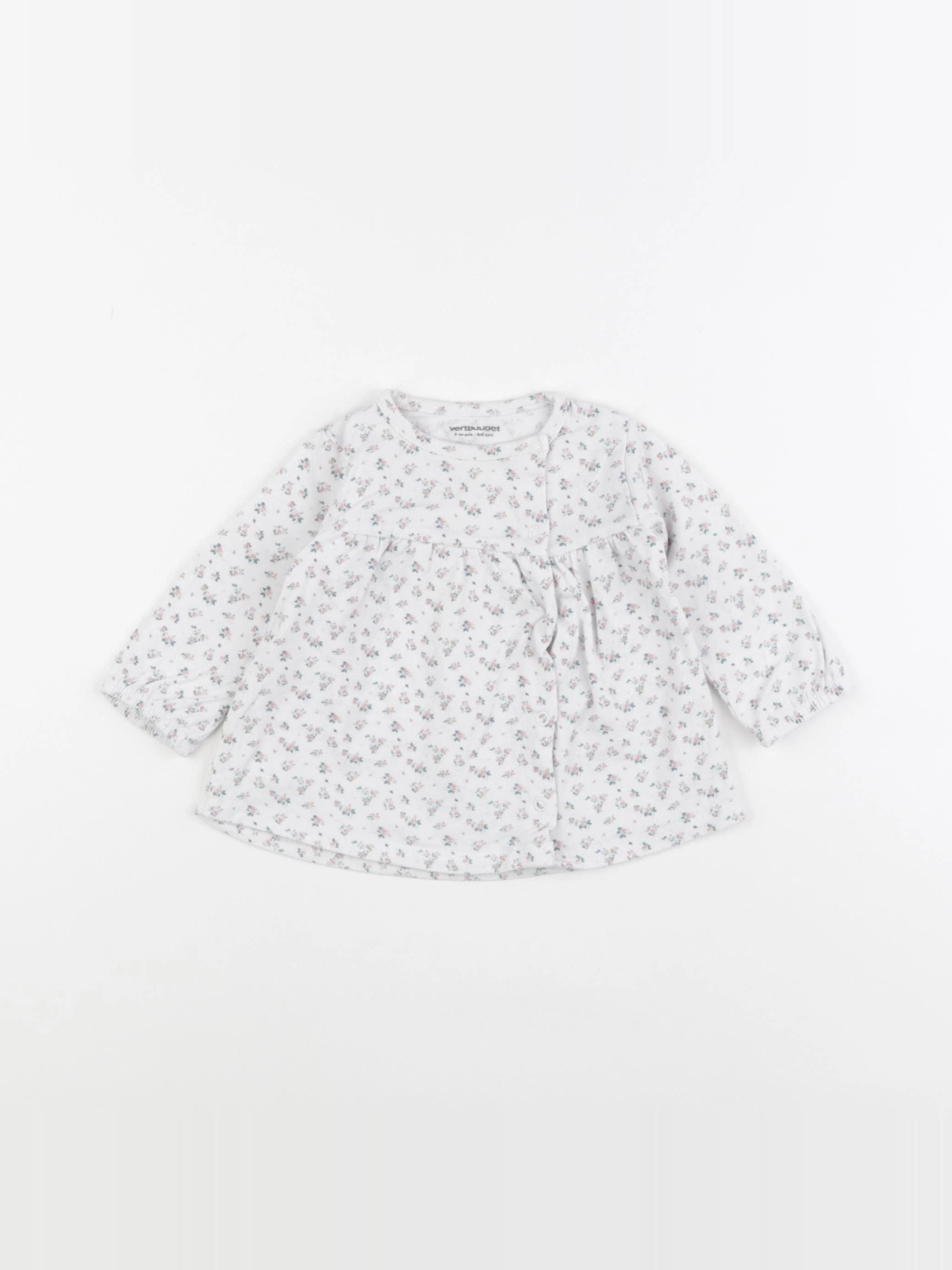 Vertbaudet - tee-shirt blanc, rose - 3 mois
