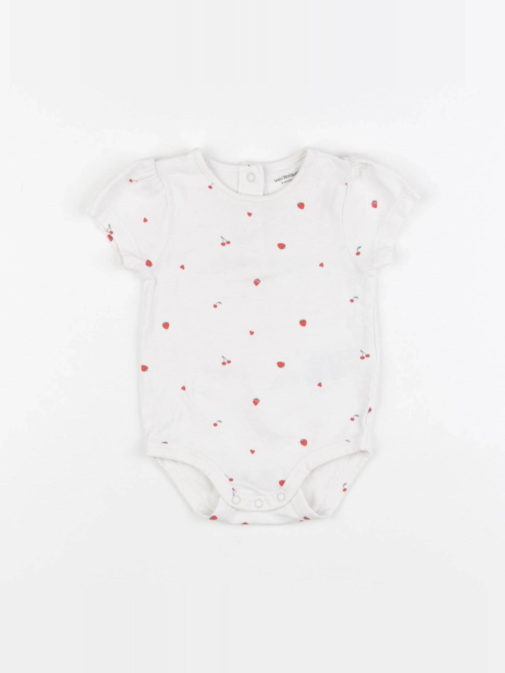 Vertbaudet - body blanc, rouge - 3 mois