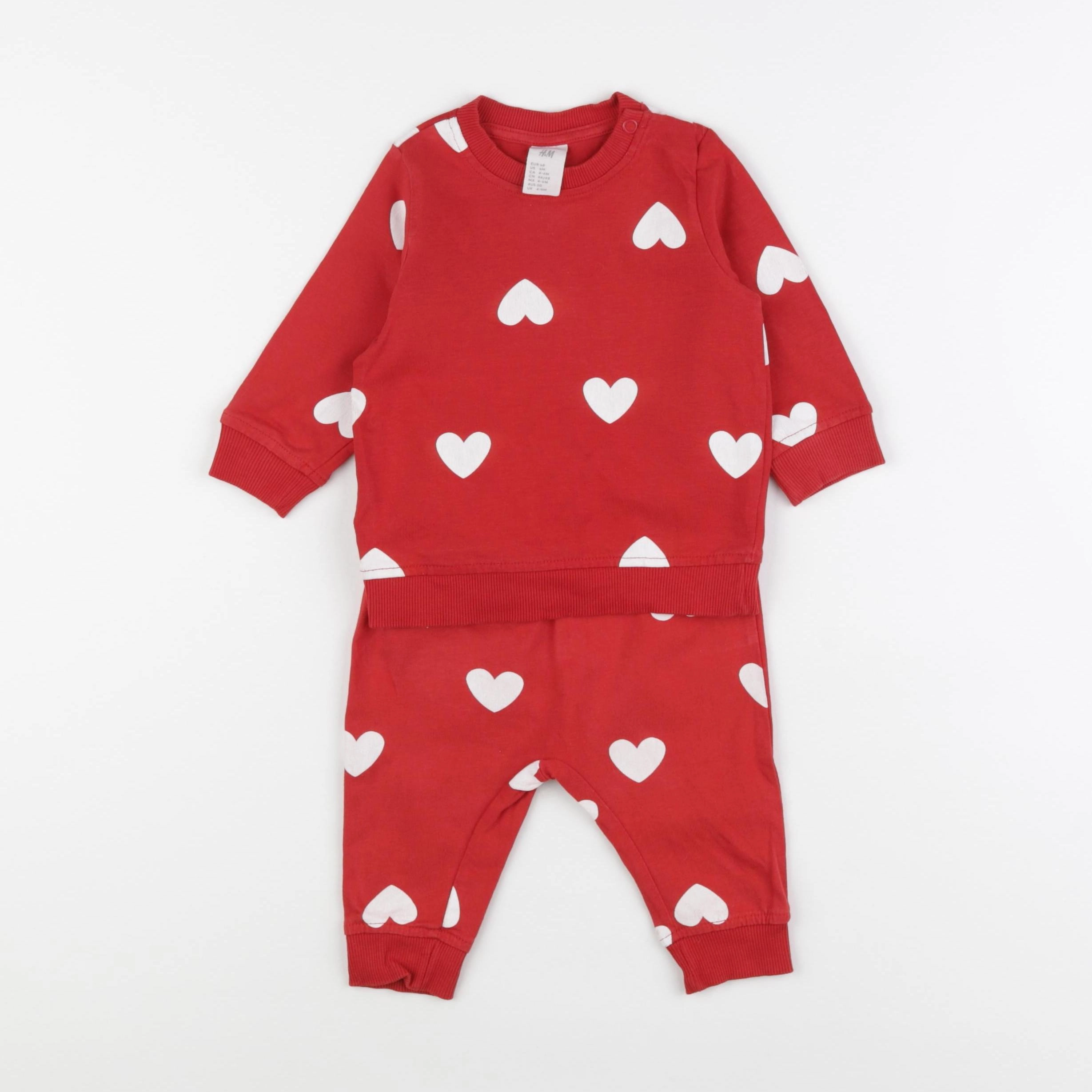 H&M - ensemble rouge, blanc - 6 mois