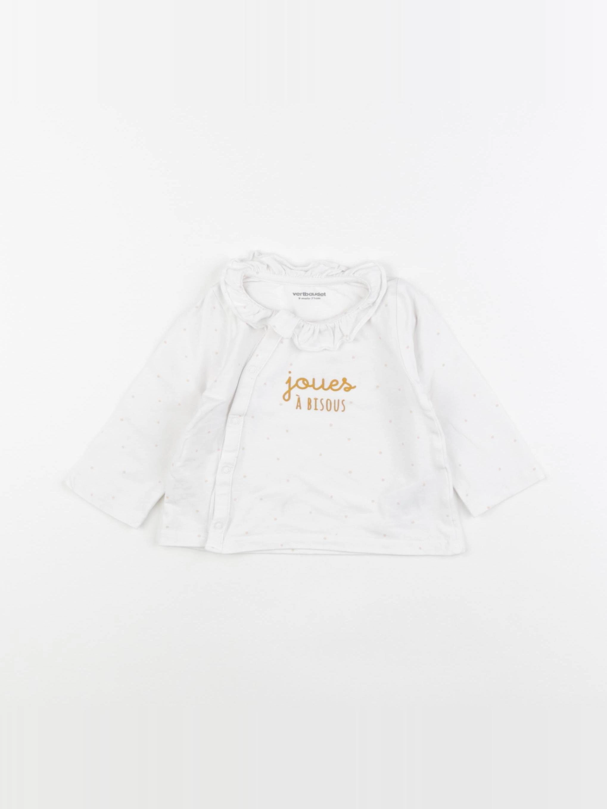 Vertbaudet - tee-shirt blanc, rose - 9 mois