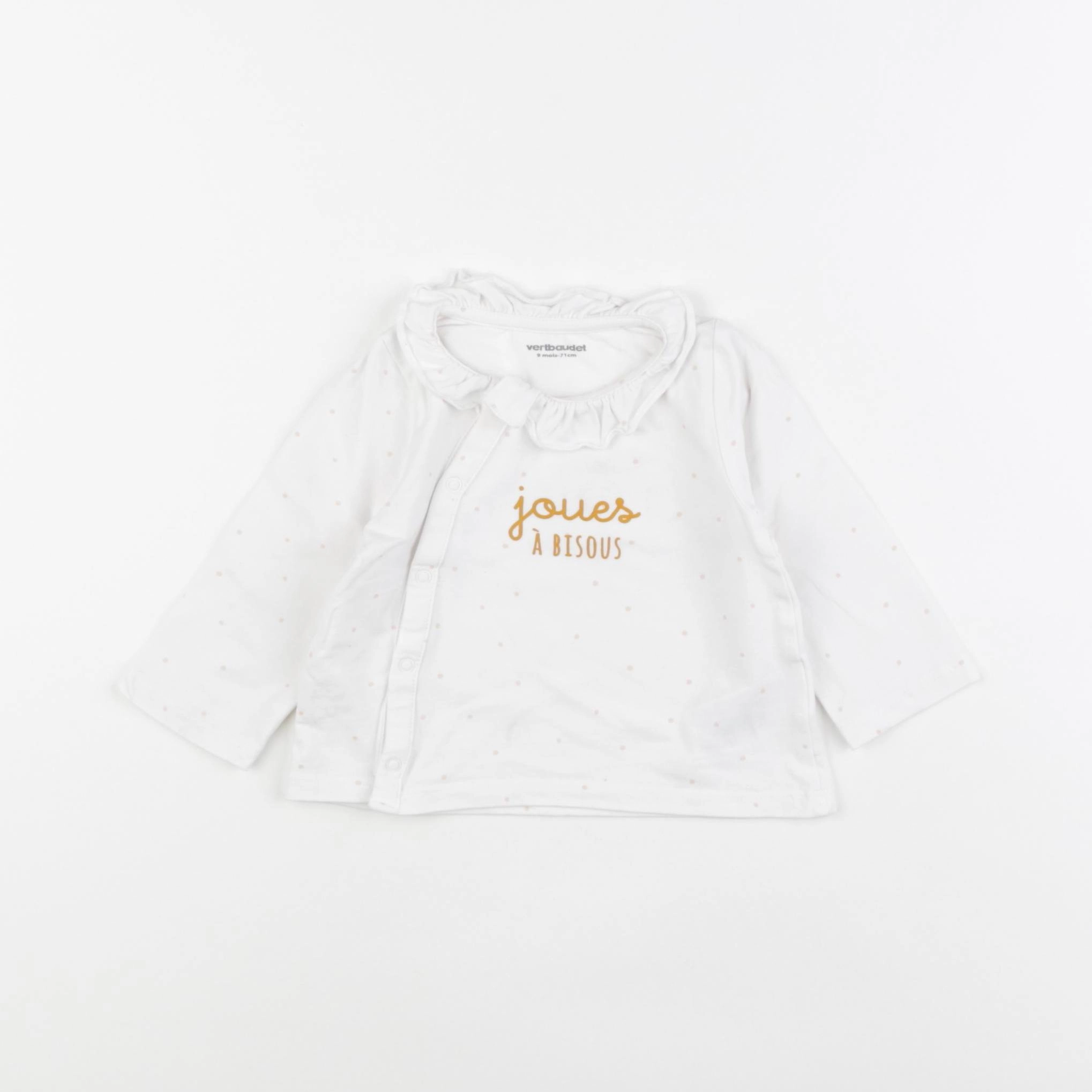 Vertbaudet - tee-shirt blanc, rose - 9 mois
