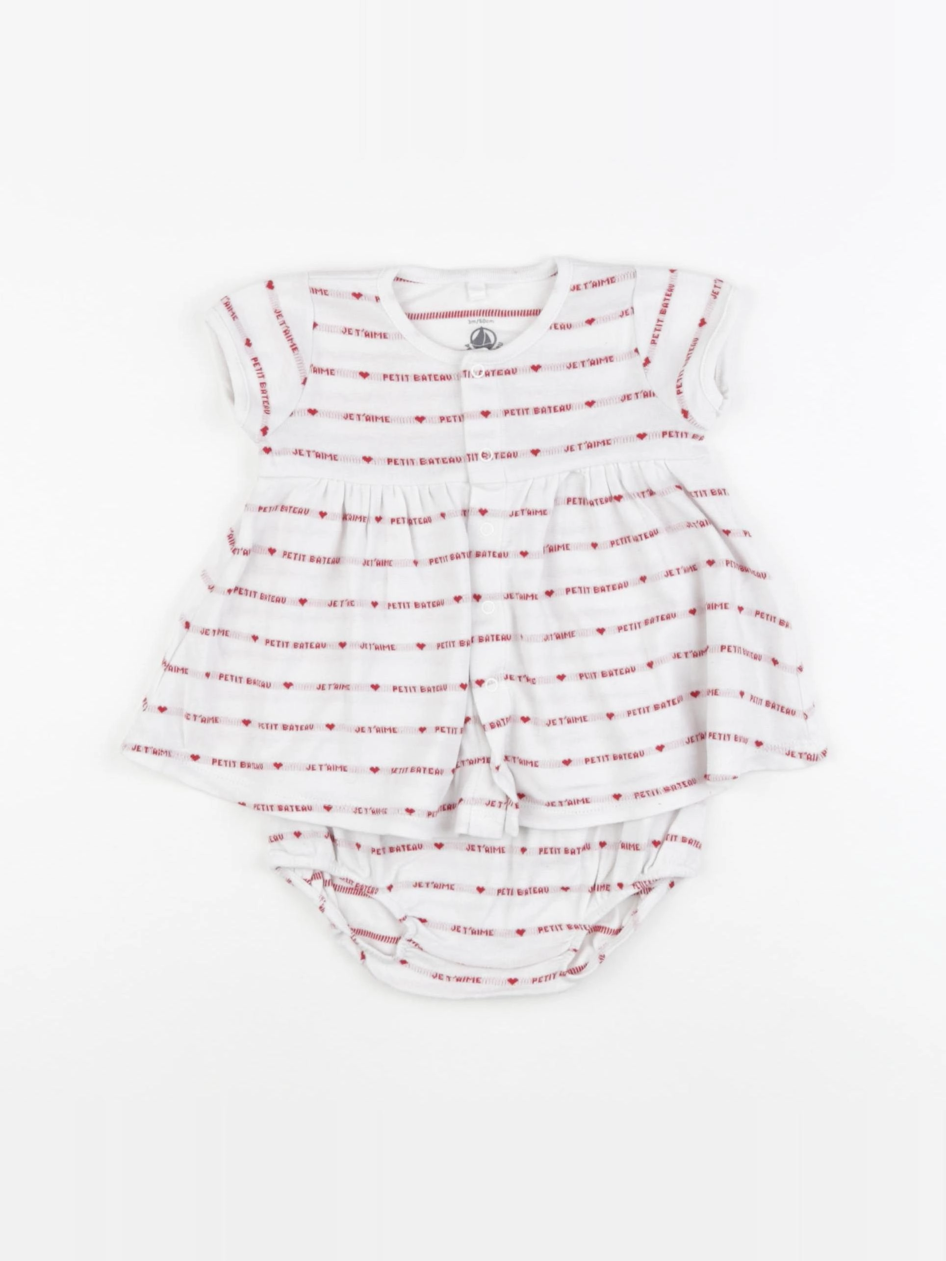 Petit Bateau - robe blanc, rouge - 3 mois