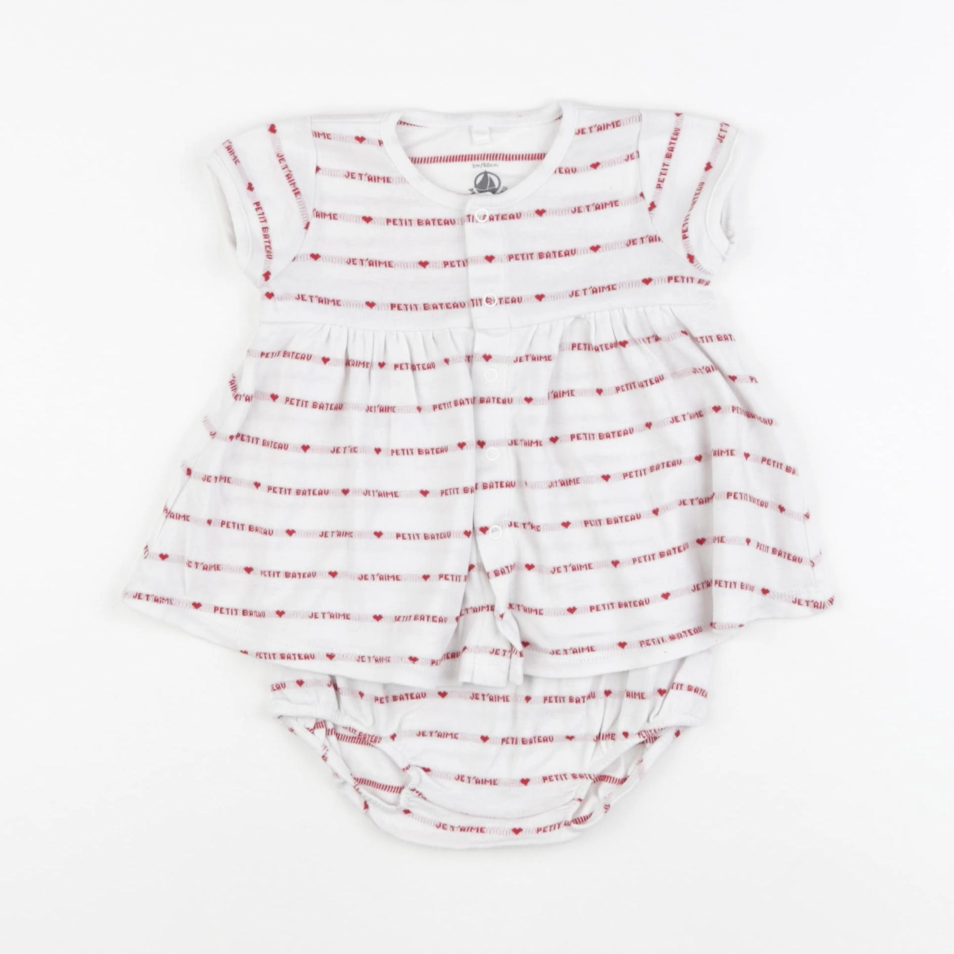 Petit Bateau - robe blanc, rouge - 3 mois