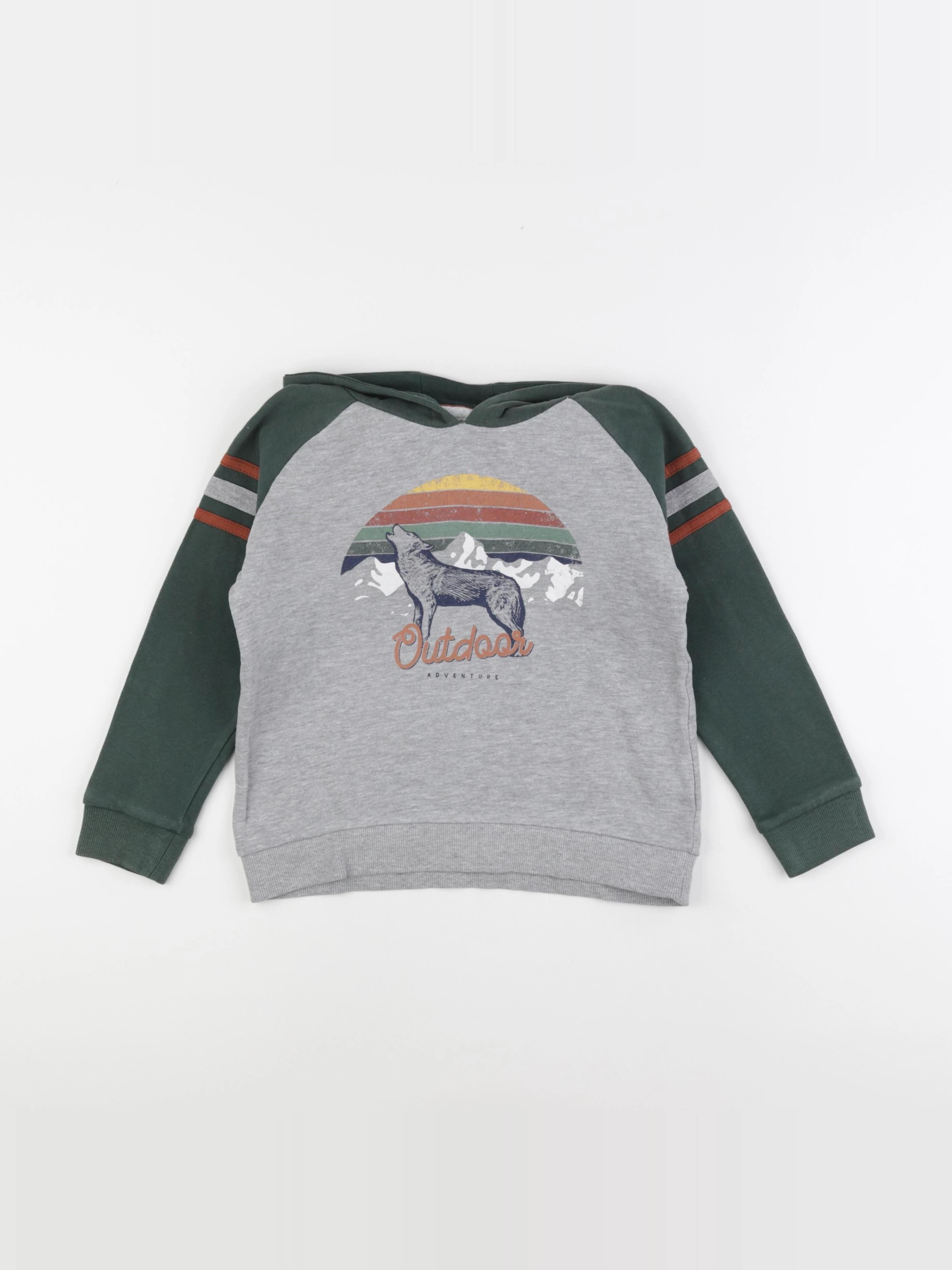 Vertbaudet - sweat gris, vert - 8 ans
