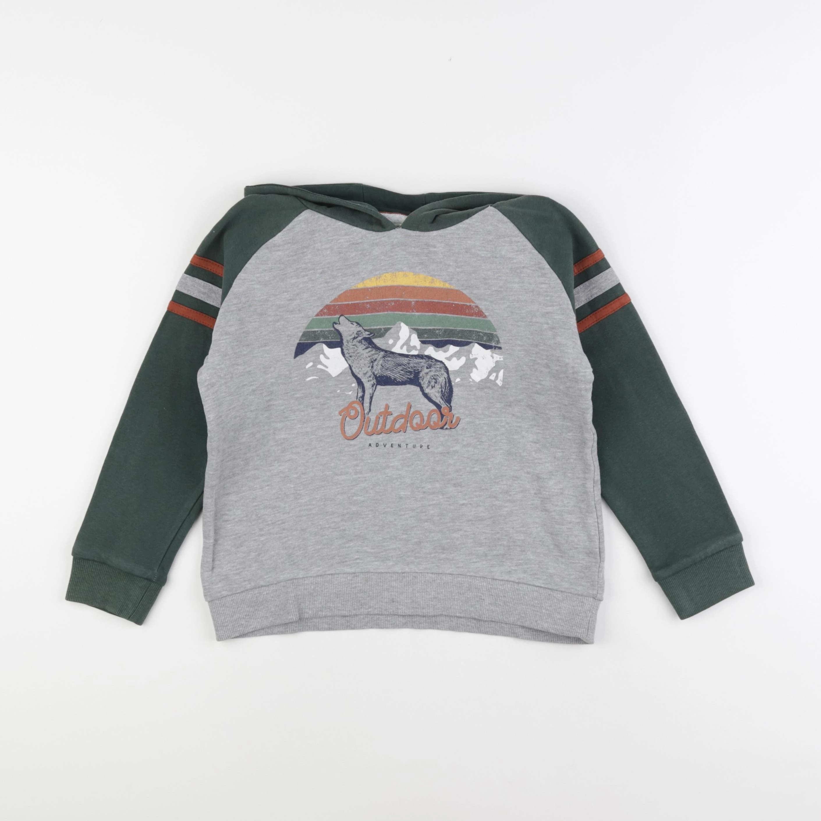 Vertbaudet - sweat gris, vert - 8 ans