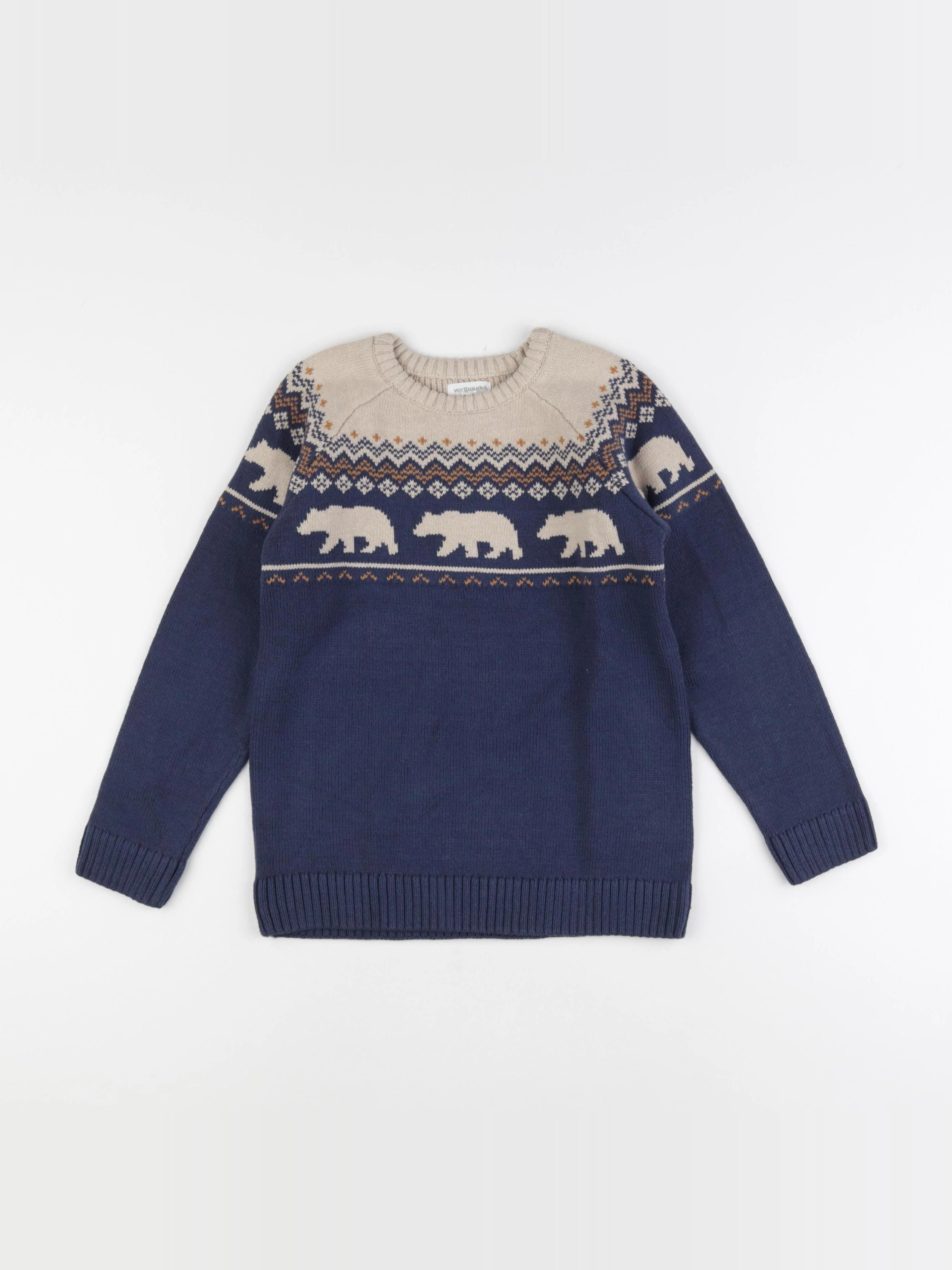 Vertbaudet - pull beige, bleu - 8 ans