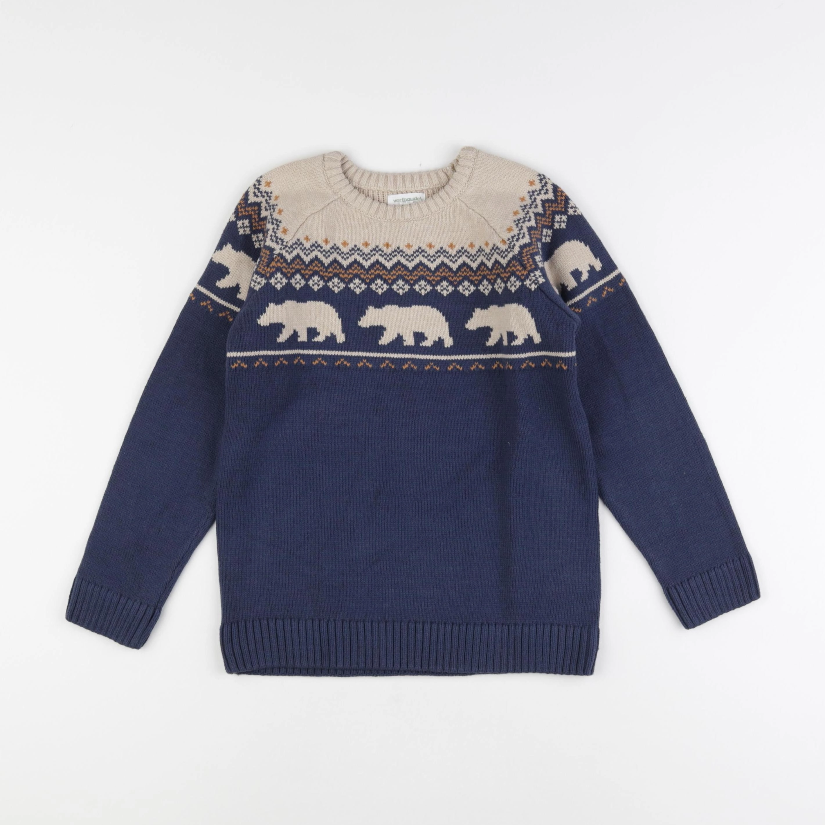 Vertbaudet - pull beige, bleu - 8 ans